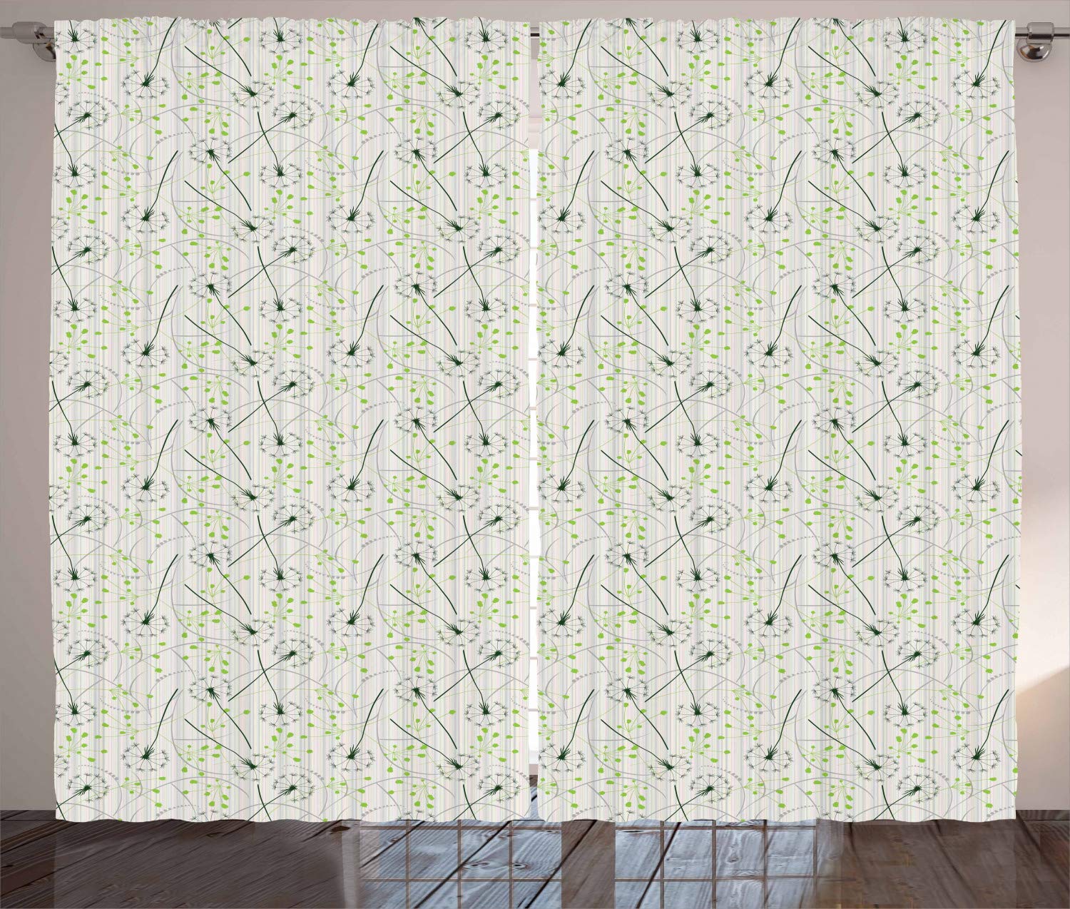 Ambesonne Dandelion Curtains - Blowball Flower Pattern Retro Design Summer Floral Window Drapes 2 Panel Set 108