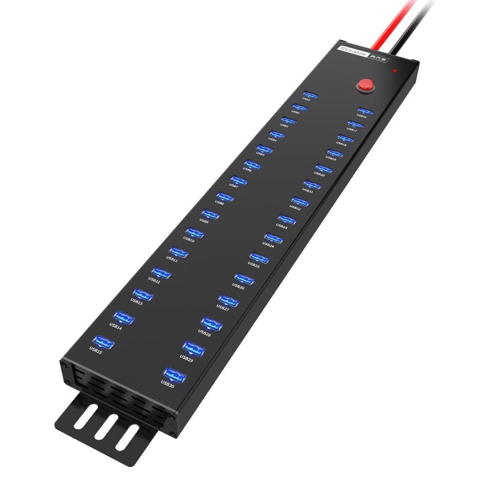 30-Port Industrial USB 2.0 Hub with 300W Power Supply - Wall Mountable, Batch Data Transfer for Factory, Warehouse & Office (Supports Refurbishing & Brush)