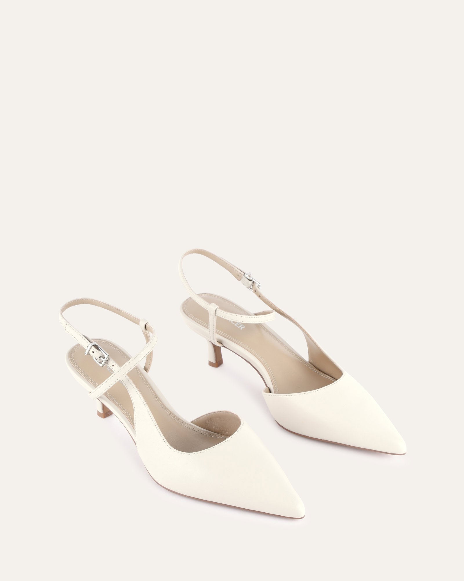 Ricki Women's Mid Heel Pumps - Off White Genuine Leather Dress Shoes for Work, Party & Wedding