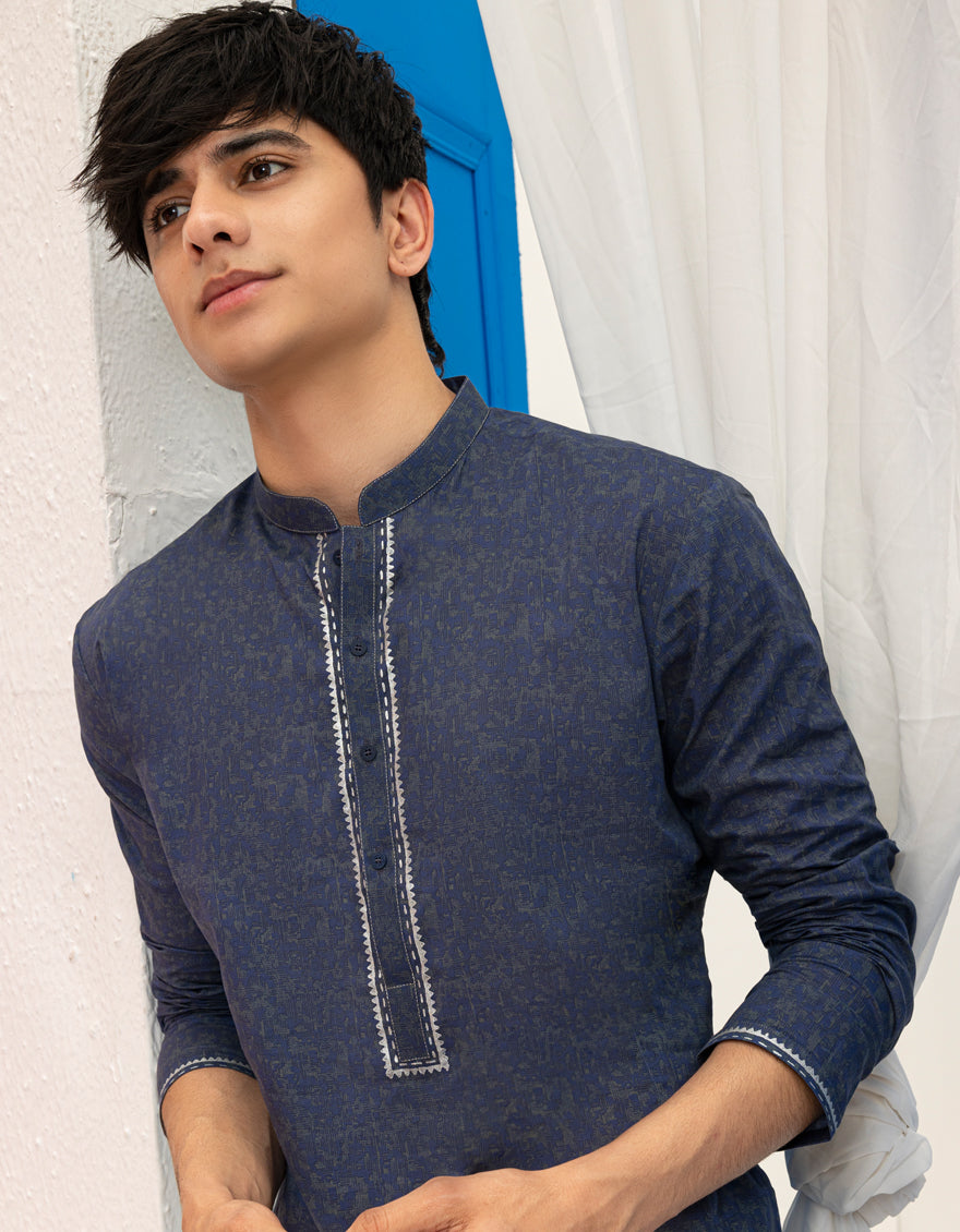 Premium Cotton Blue Kurta by J. Junaid Jamshed - Comfortable Traditional Pakistani Shirt for Men - Perfect for Eid, Weddings & Casual Wear