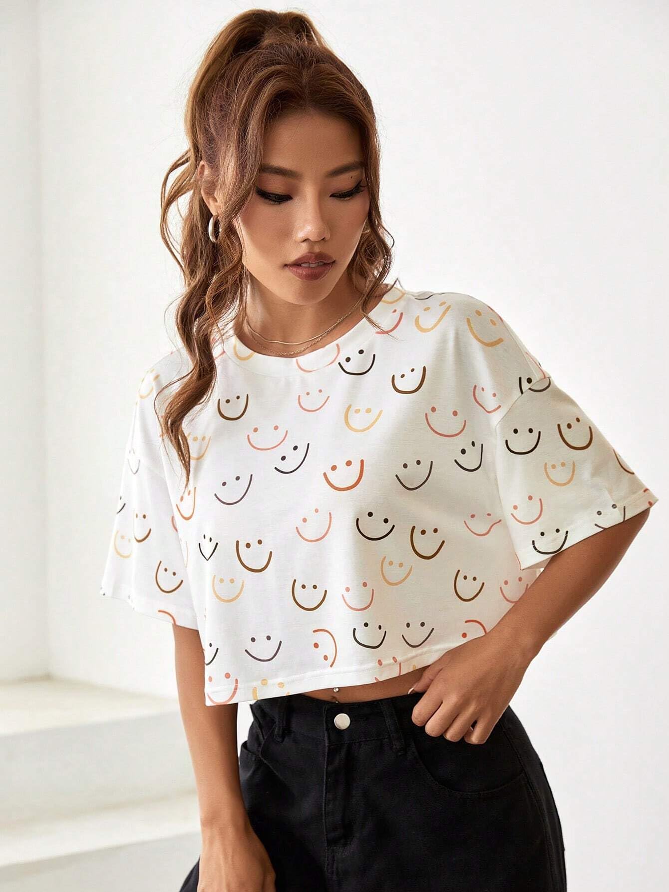TOPLOT Women's Casual Printed Half Sleeve Crop Top - Stylish Summer Blouse for Outfits, Parties & Daily Wear