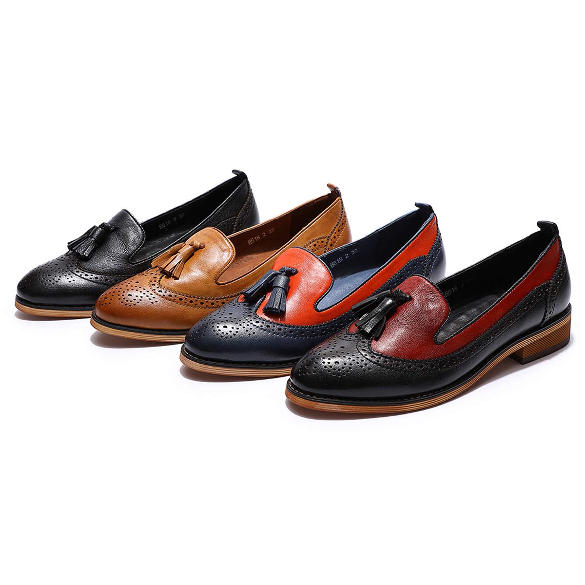 Women's Leather Tassel Loafers - Wingtip Brogue Slip-On Dress Shoes for Ladies | Comfortable Office Work Flats & Casual Wear | Perfect for Business, Travel & Everyday Outfits
