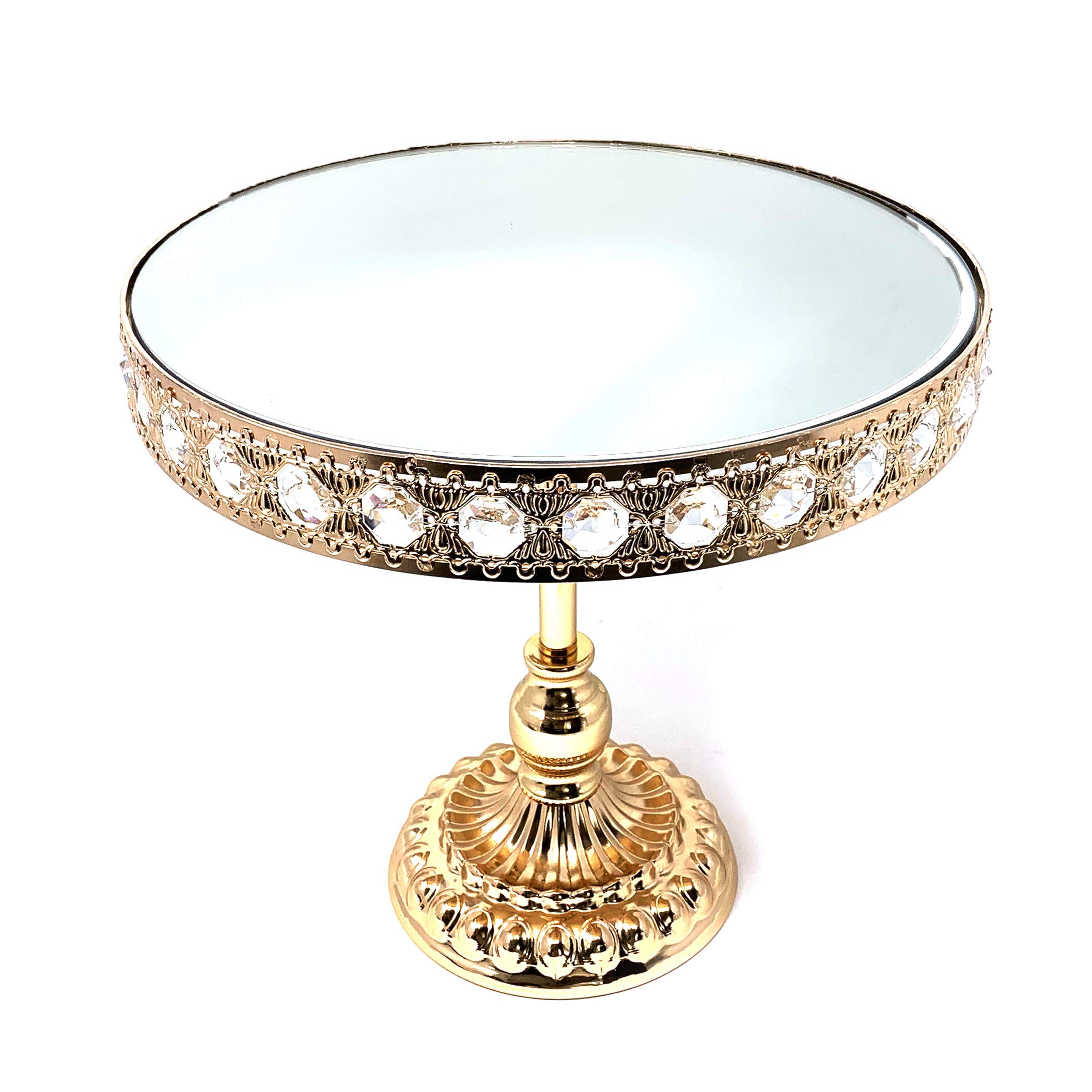 Allgala 3-Piece Gold Plated Crystal Wedding Cake Stand Set with Mirror Plate - Elegant Dessert Display for Cupcakes, Cheesecakes & Pastries - Perfect for Weddings, Birthday Parties & Tea Events (Round Design with Bases, Model HD89201)
