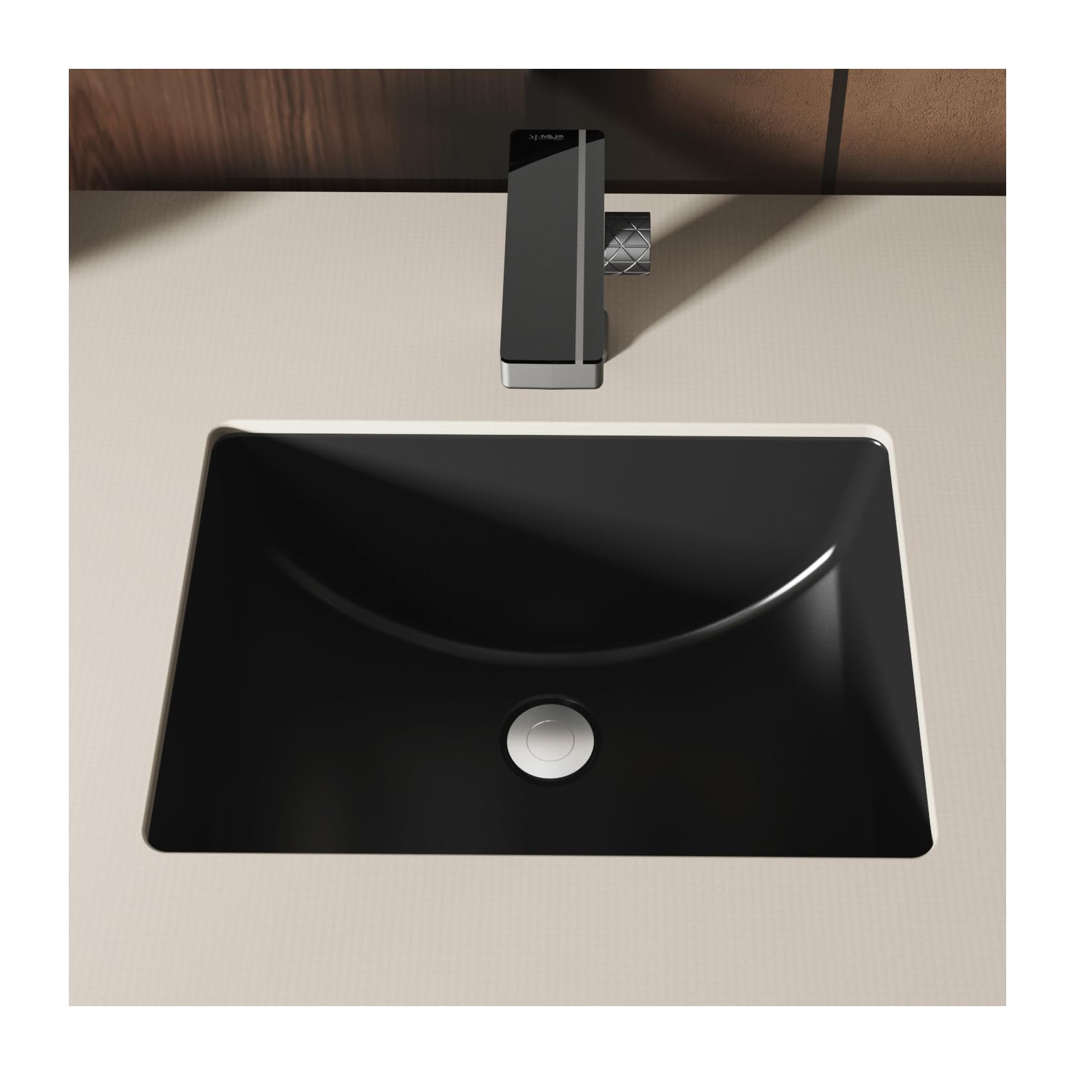 MEJE #202H - 18 Inch Undermount Rectangle Bathroom Sink, Porcelain Ceramic Vanity Sink in Matte Black - Perfect for Modern Bathroom Renovations & Small Space Designs