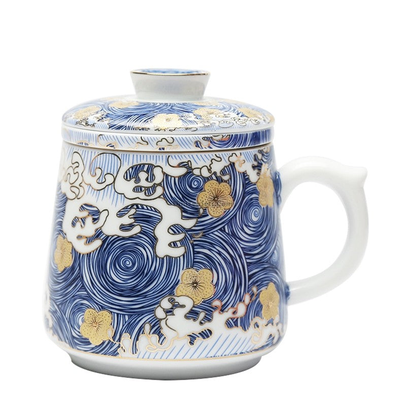 Premium Chinese Sea Wave Ceramic Tea Cup with Removable Infuser - Perfect for Office, Home, and Relaxation