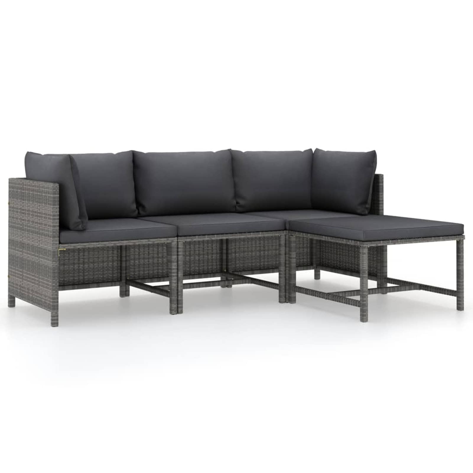 Gecheer 4-Piece Patio Lounge Set with Cushions - Gray Poly Rattan Outdoor Furniture, Includes 2 Corner Sofas + 1 Middle Sofa + 1 Footrest - Perfect for Backyard, Poolside, Beach & Garden Relaxation