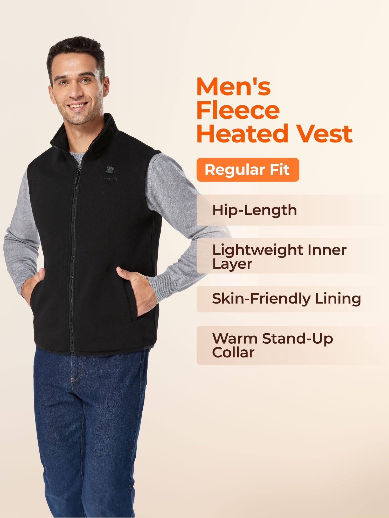 ORORO Men's Heated Vest with Battery Pack - Lightweight Electric Fleece Jacket for Winter Outdoor Activities (Hiking, Camping, Fishing) - USB Rechargeable Heating Vest (Charger Sold Separately)
