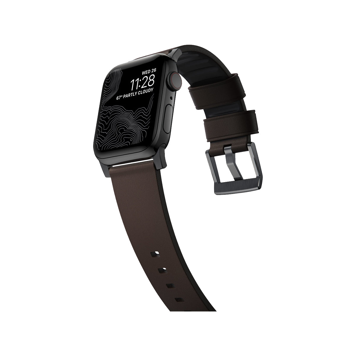 Nomad Active Band Pro 45mm / 49mm - Black Hard Case with Premium Brown Leather Strap | Compatible with Apple Watch for Sports & Everyday Wear