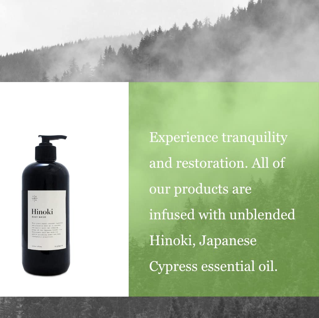 Japanese Hinoki Essential Oil Body Wash - Gentle, Hydrating & Vegan with Soothing Aroma | Relaxing Bath & Shower Experience for Dry & Sensitive Skin