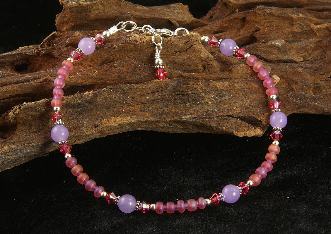 Natural Coral Lavender Jade Gemstone Anklet Bracelet - Elegant Handmade Adjustable Ankle Jewelry for Women, Boho Chic Beachwear & Summer Festival Accessories