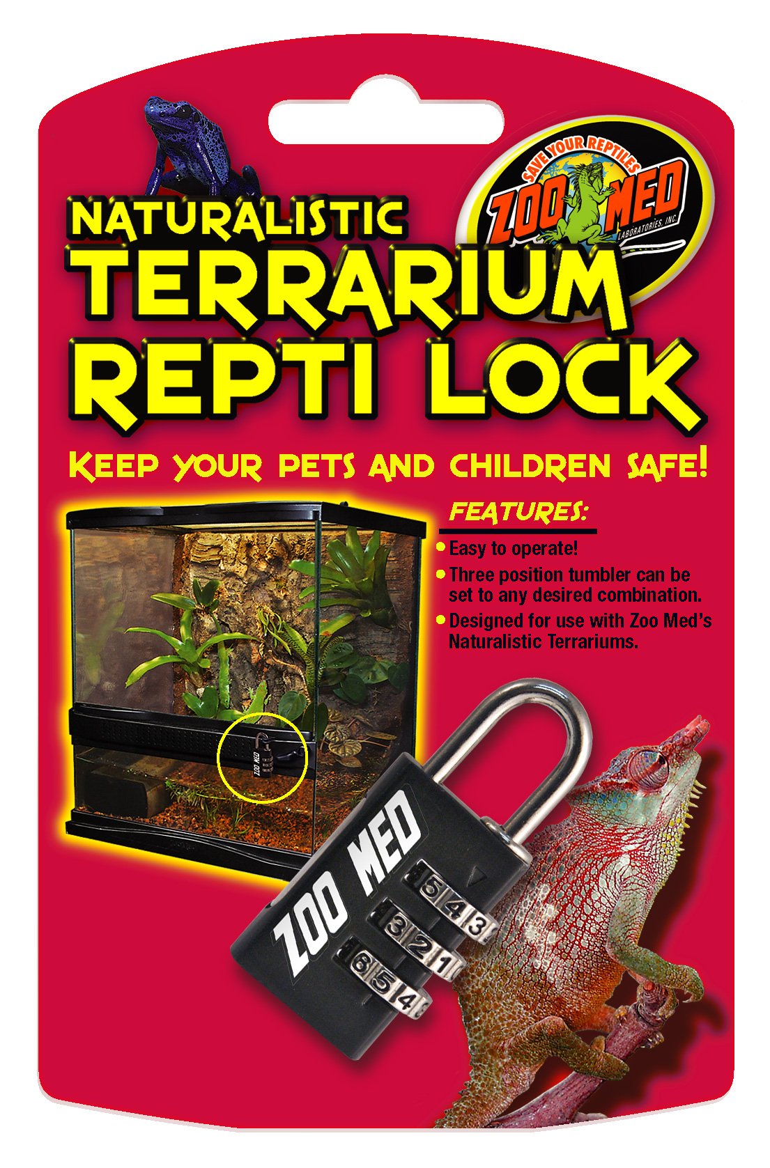 Zoo Med Naturalistic Terrarium Reptile Lock - Secure Enclosure for Snakes, Lizards & Small Pets - Ideal for Reptile Habitats & Terrarium Safety