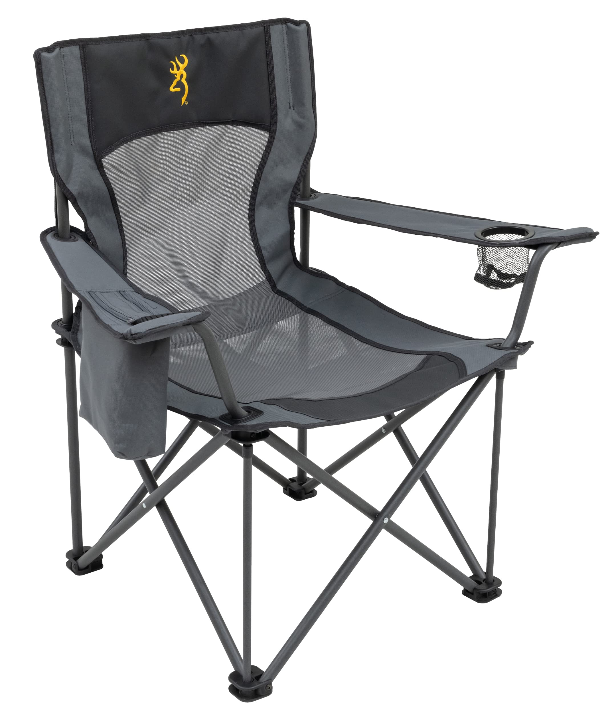 Browning Kodiak Heavy Duty Camping Chair - Portable Outdoor Folding Chair for Hunting, Fishing, Backpacking & Tailgating - Charcoal Gray Compact Design with Cup Holder - Perfect for Camping Trips, Beach & Picnics