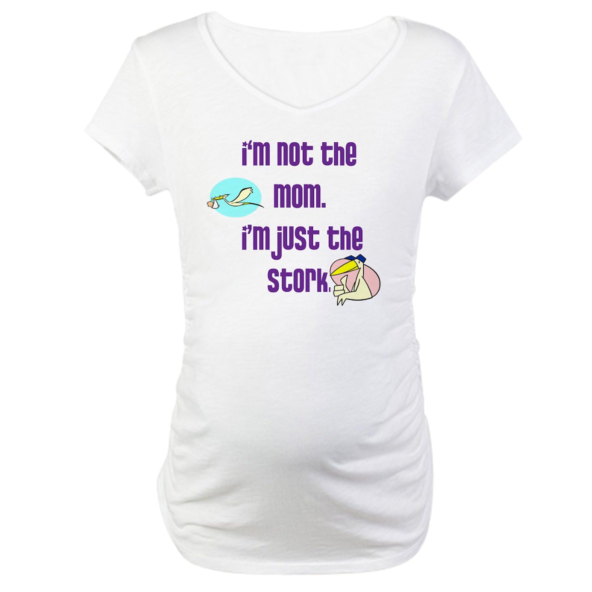 Not Mom Just Stork Maternity T-Shirt for Women - Ruched Side Design, White Background | Perfect for Pregnancy Announcements, Baby Showers & Maternity Photos