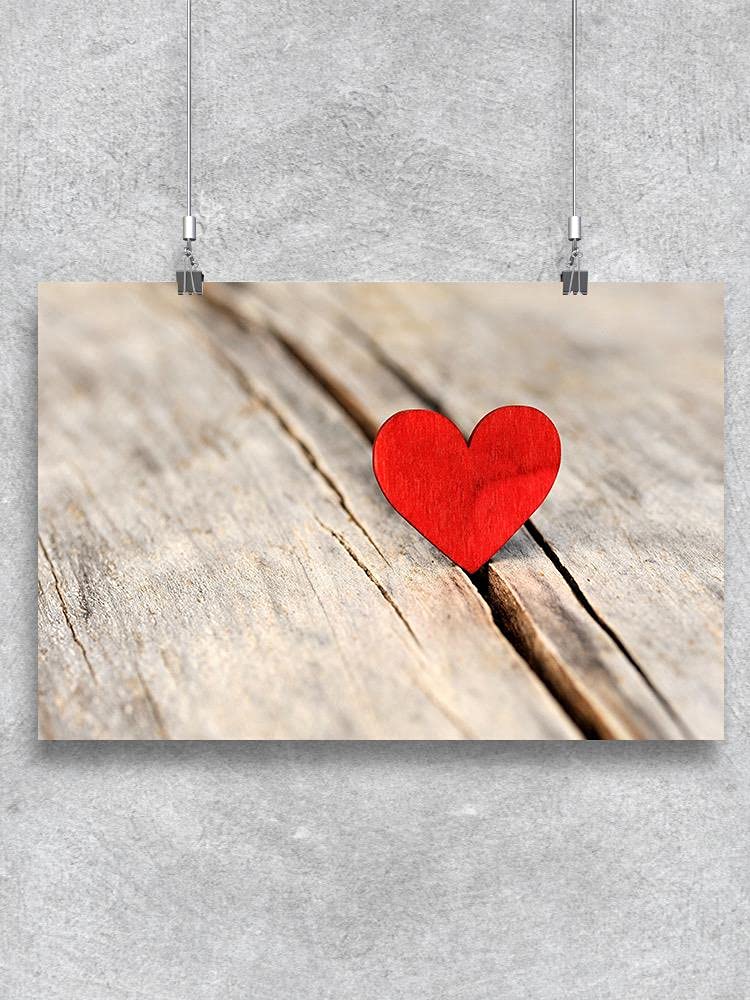 Vintage Red Heart on Old Wood Poster - Romantic Rustic Wall Art for Bedroom, Living Room & Farmhouse Decor