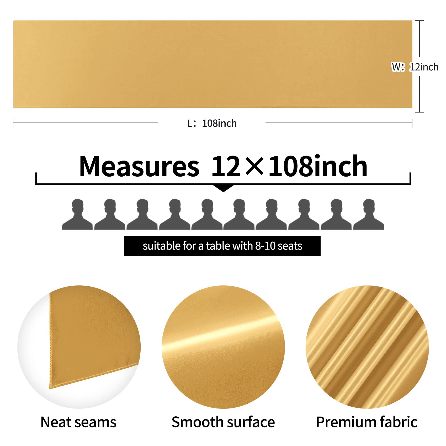 5-Pack Gold Satin Table Runners 12 x 108 Inch - Elegant Wedding Decor, Birthday Party Table Decorations, Premium Banquet & Graduation Tablecloth - Perfect for Weddings, Parties, Banquets, Engagements & Special Events