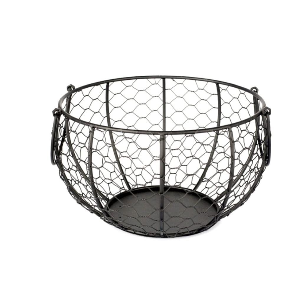 Stainless Steel Wire Egg Basket - Farmhouse Chicken Egg Holder & Fruit Storage Container - Nordic Style Kitchen Organizer for Eggs, Snacks & Produce - Perfect for Pantry, Countertop & Farmhouse Decor (Black)