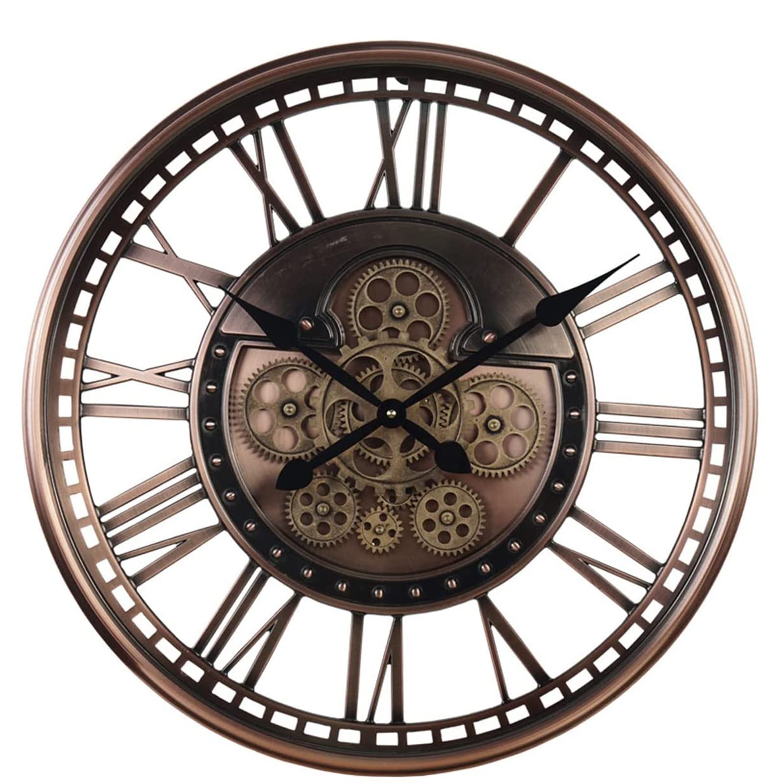 Vintage Industrial Roman Numerals Metal Wall Clock - Silent Battery Operated 3D Round Clock for Home Office Decor | Perfect for Living Room, Bedroom, Study & Workspace