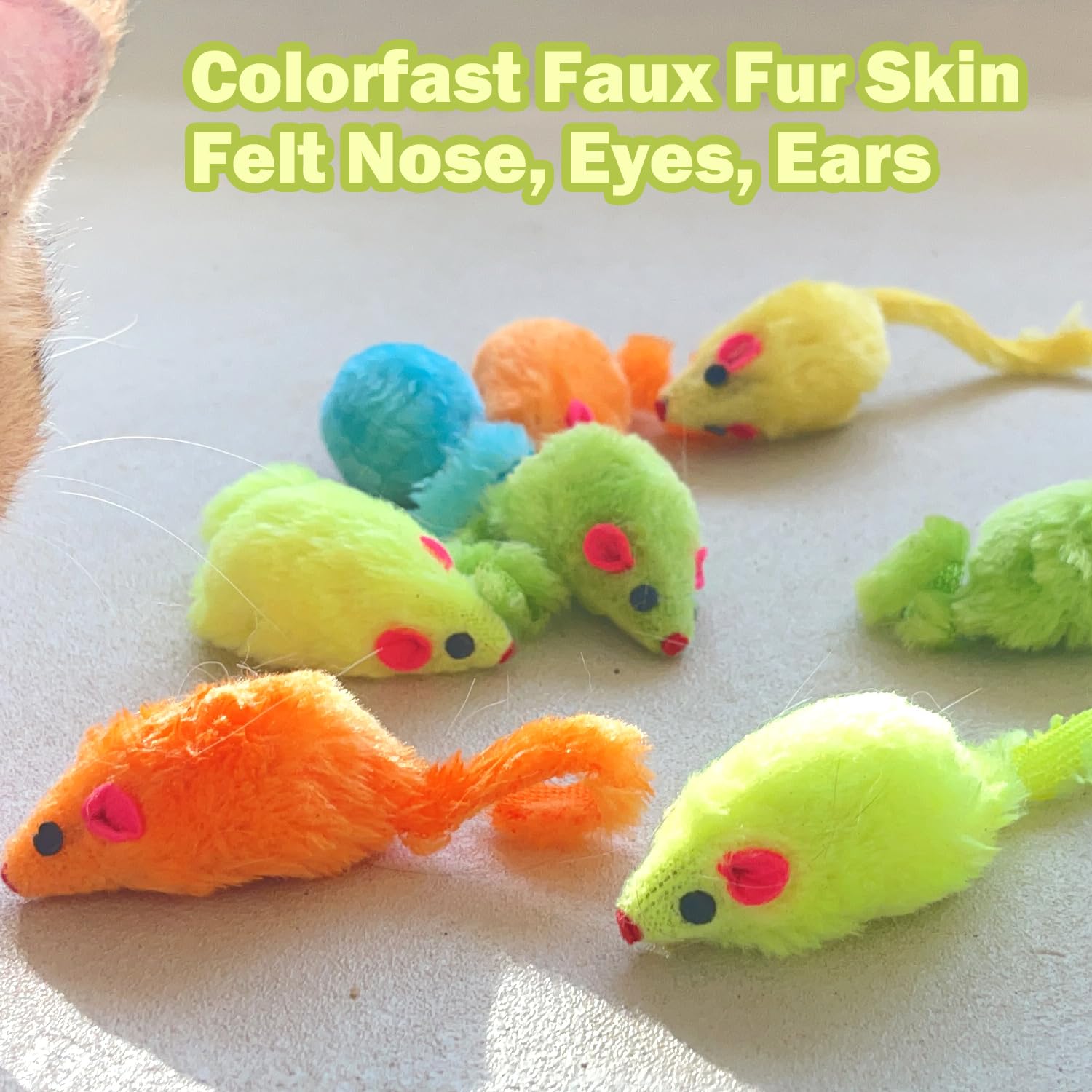 12PCS Realistic Faux Fur Cat Mouse Toys with Catnip & Rattle Sound - 5.5