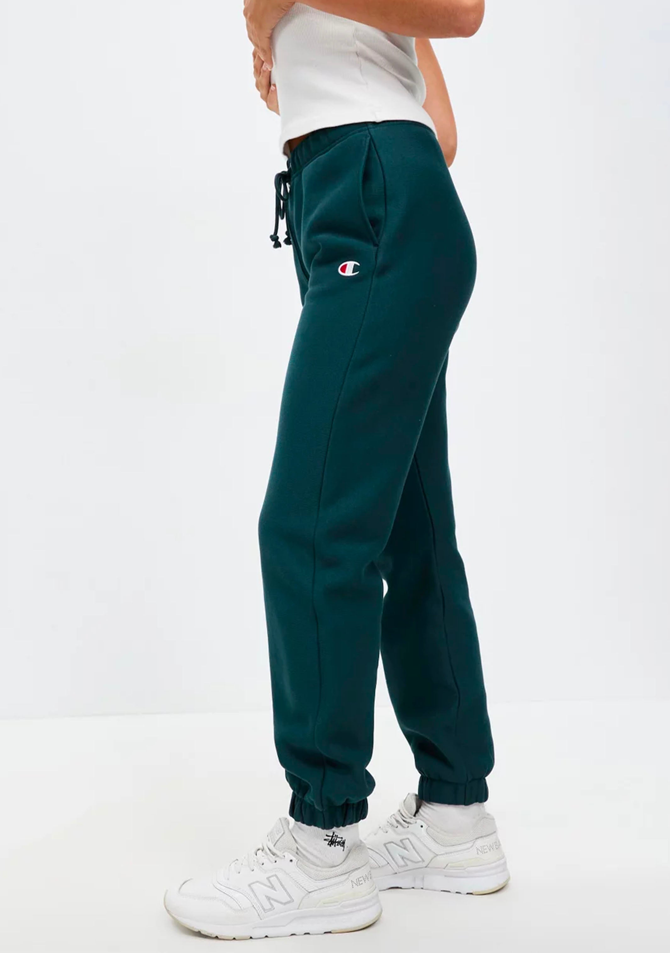 Champion Women's Reverse Weave Joggers - Dark Green Cotton Fleece Sweatpants for Casual Wear, Lounge & Workout | CRNUN XNS