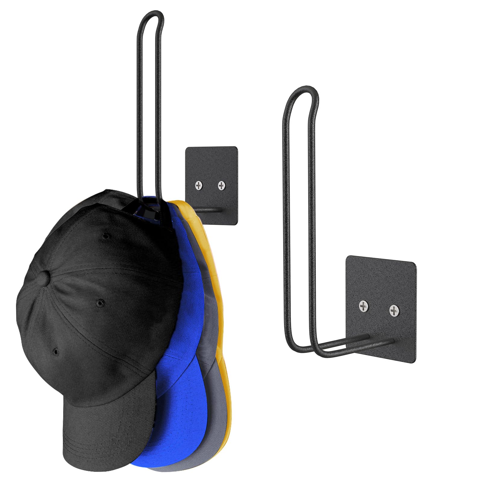 2 Pack Baseball Cap Hat Rack Organizer - Strong Adhesive & Wall Mountable Hat Holder for Door, Bedroom, Closet Storage - Perfect for Organizing Baseball Caps, Hats & Accessories (Black)