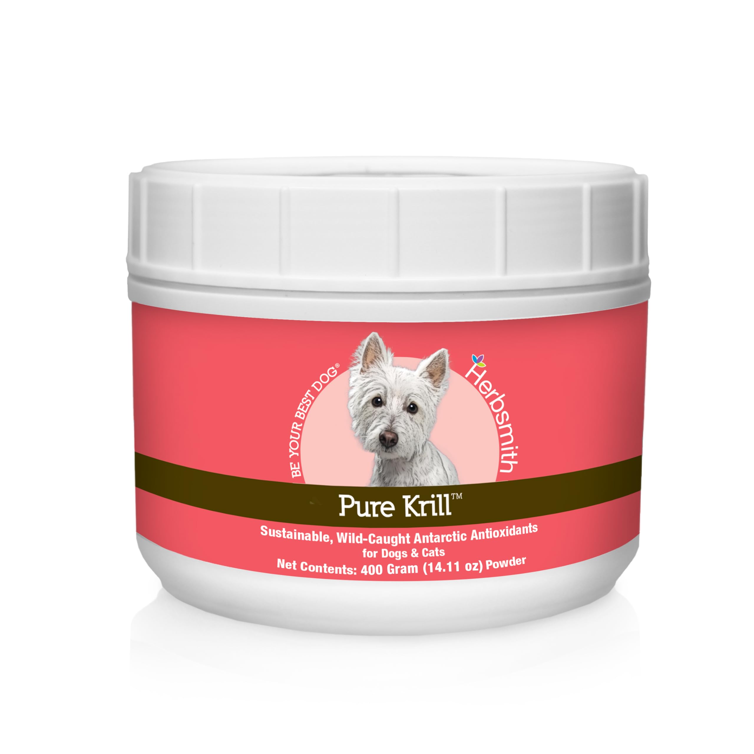 Herbsmith Pure Krill for Dogs - Wild-Caught Antarctic Krill Oil Supplement with Natural Astaxanthin - Single Ingredient Omega 3 Fatty Acids - 400g Ready-to-Use Powder - Supports Joint, Skin & Coat Health - Perfect for Senior Dogs & Active Pets