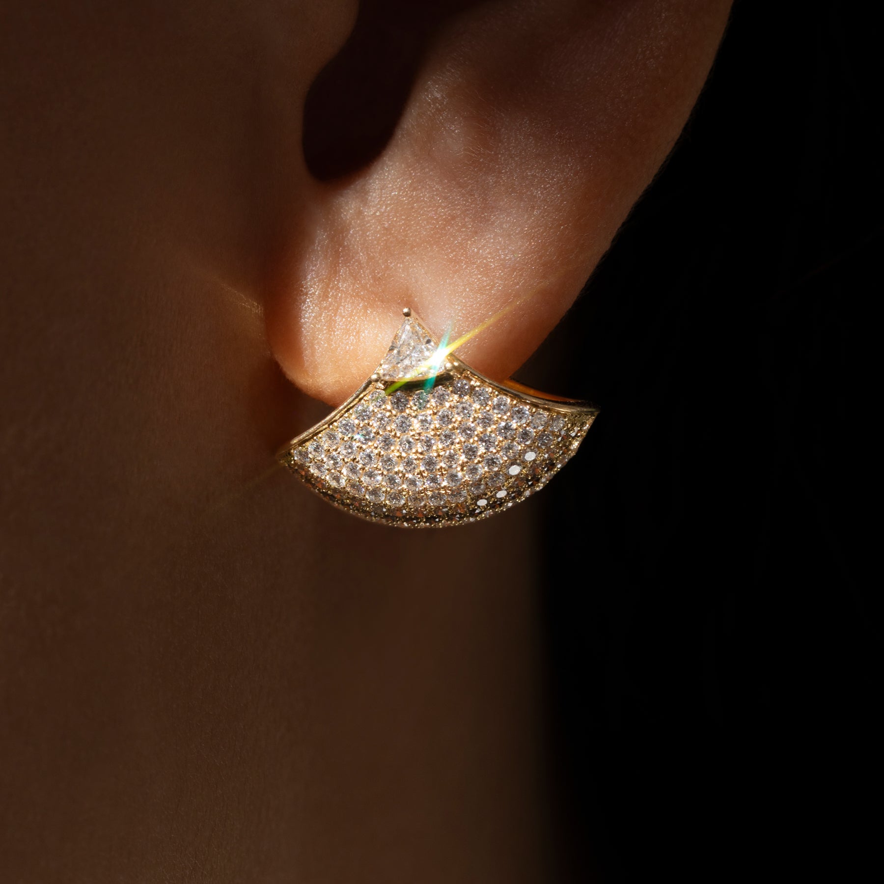 Trillion Cut Diamond Fan Earrings with Brown Diamond Accents | Elegant Dangle Earrings for Women | Perfect for Weddings, Parties & Special Occasions