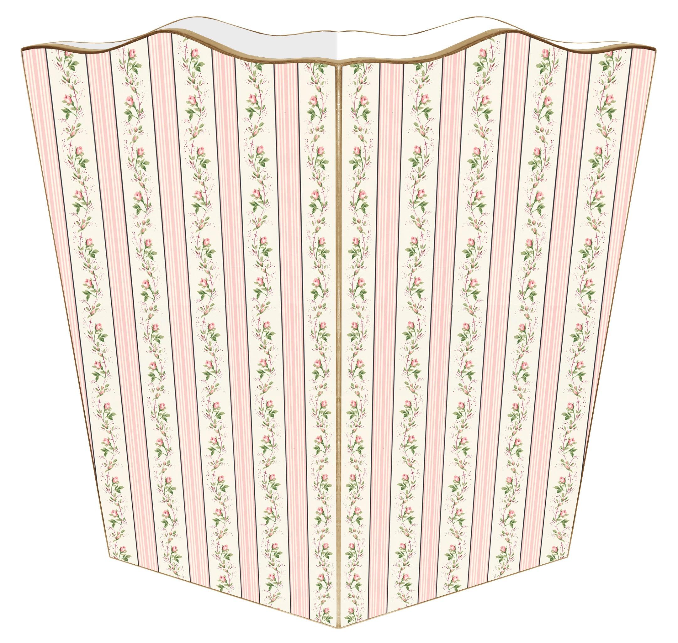 Elegant Rose Stripe Waste Basket with Optional Tissue Box Cover - Personalized Home & Office Trash Can for Bathroom, Bedroom, Kitchen Decor