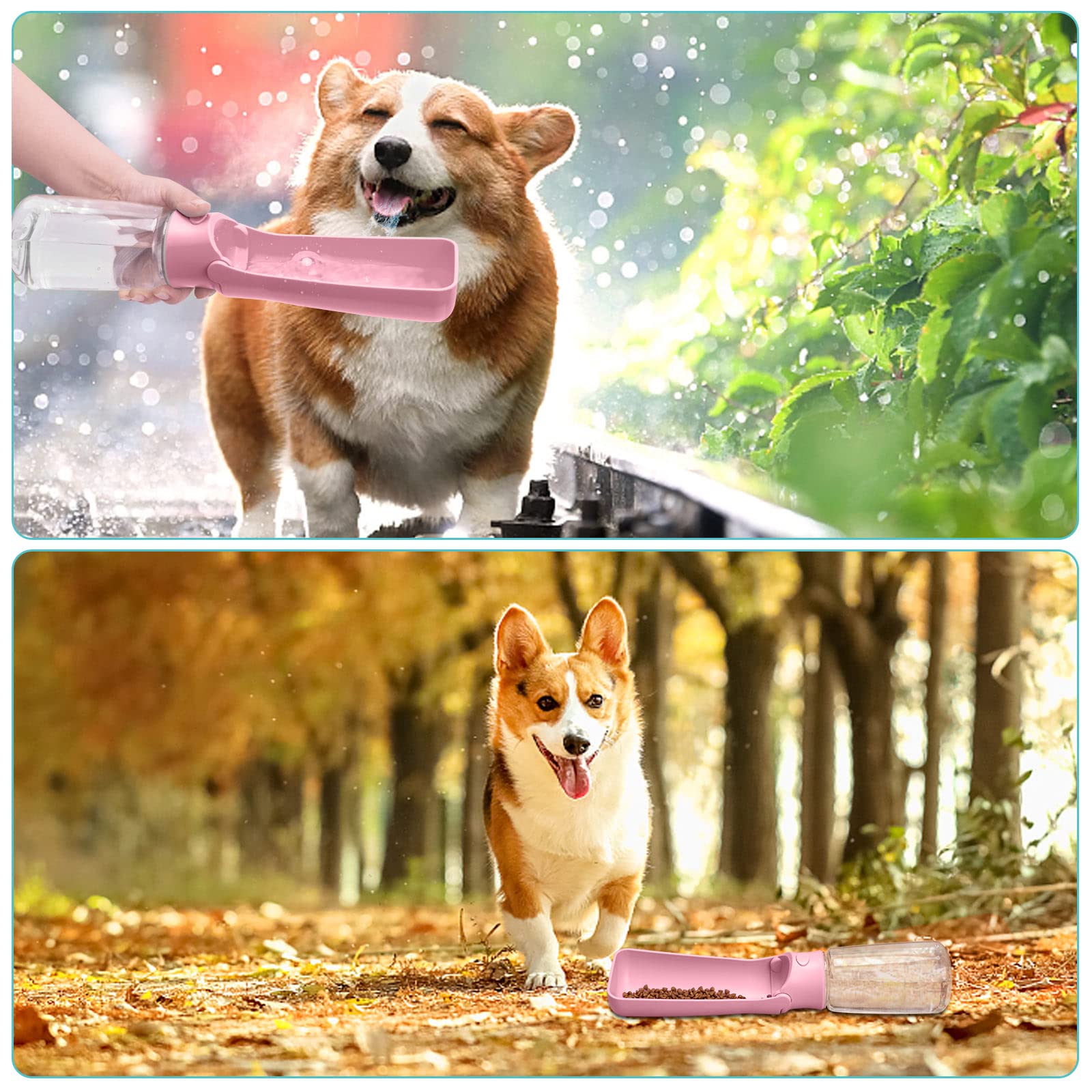 Foldable 19oz Portable Dog Water Bottle - Leak Proof & Food Grade Plastic Pet Water Dispenser for Dogs & Cats | Outdoor Walking, Hiking, Travel Accessories (Pink) | Perfect for Park Visits, Road Trips & Daily Adventures