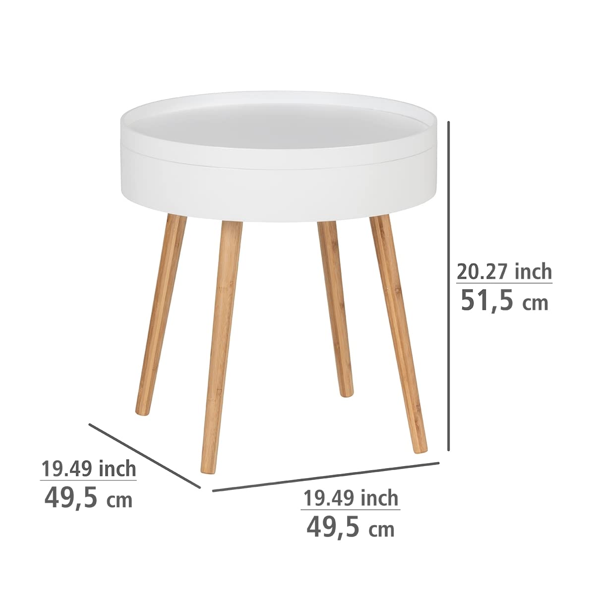 WENKO Finja Bamboo Side Table with Tray & Storage - Natural Wood Coffee Table, Nightstand for Living Room, Bedroom - 19.5