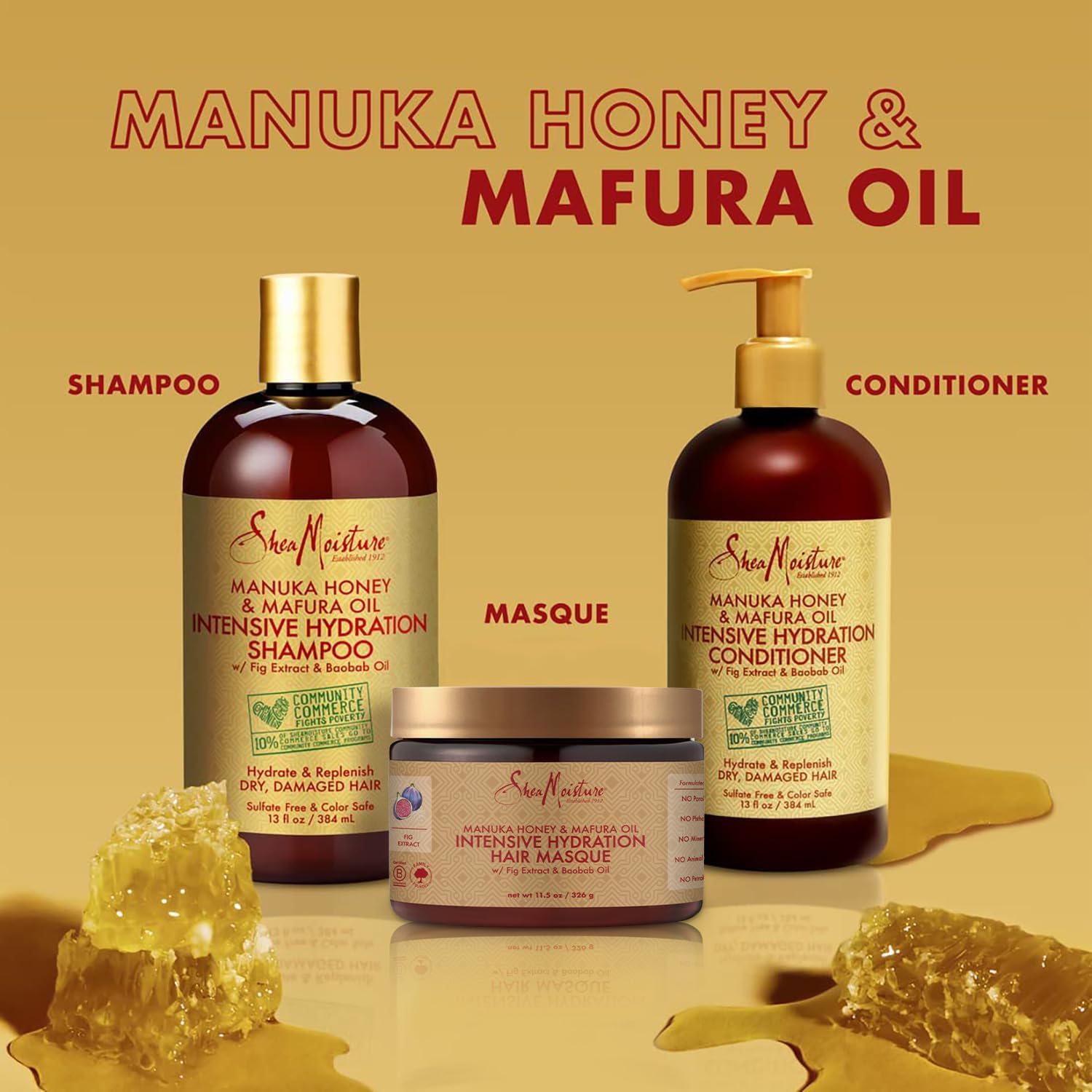 SheaMoisture Manuka Honey & Mafura Oil Deep Conditioning Hair Treatment Set - Shampoo, Conditioner & Mask for Curly, Coily & Dry Hair - Hydrating & Repairing for Natural Hair Care Routine at Home or Salon