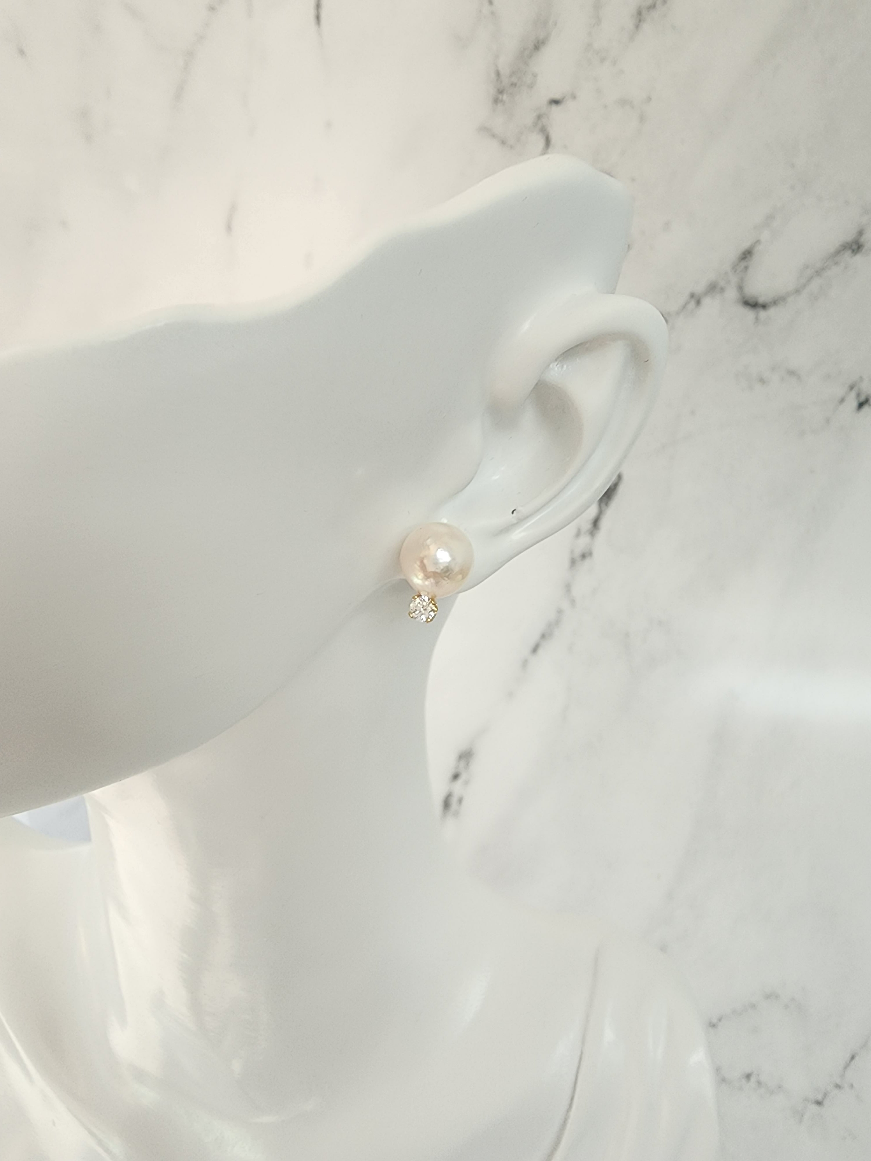 8MM Freshwater Pearl & Diamond Stud Earrings in 14K Yellow Gold – Elegant Jewelry for Women, Perfect for Weddings, Parties, and Everyday Wear