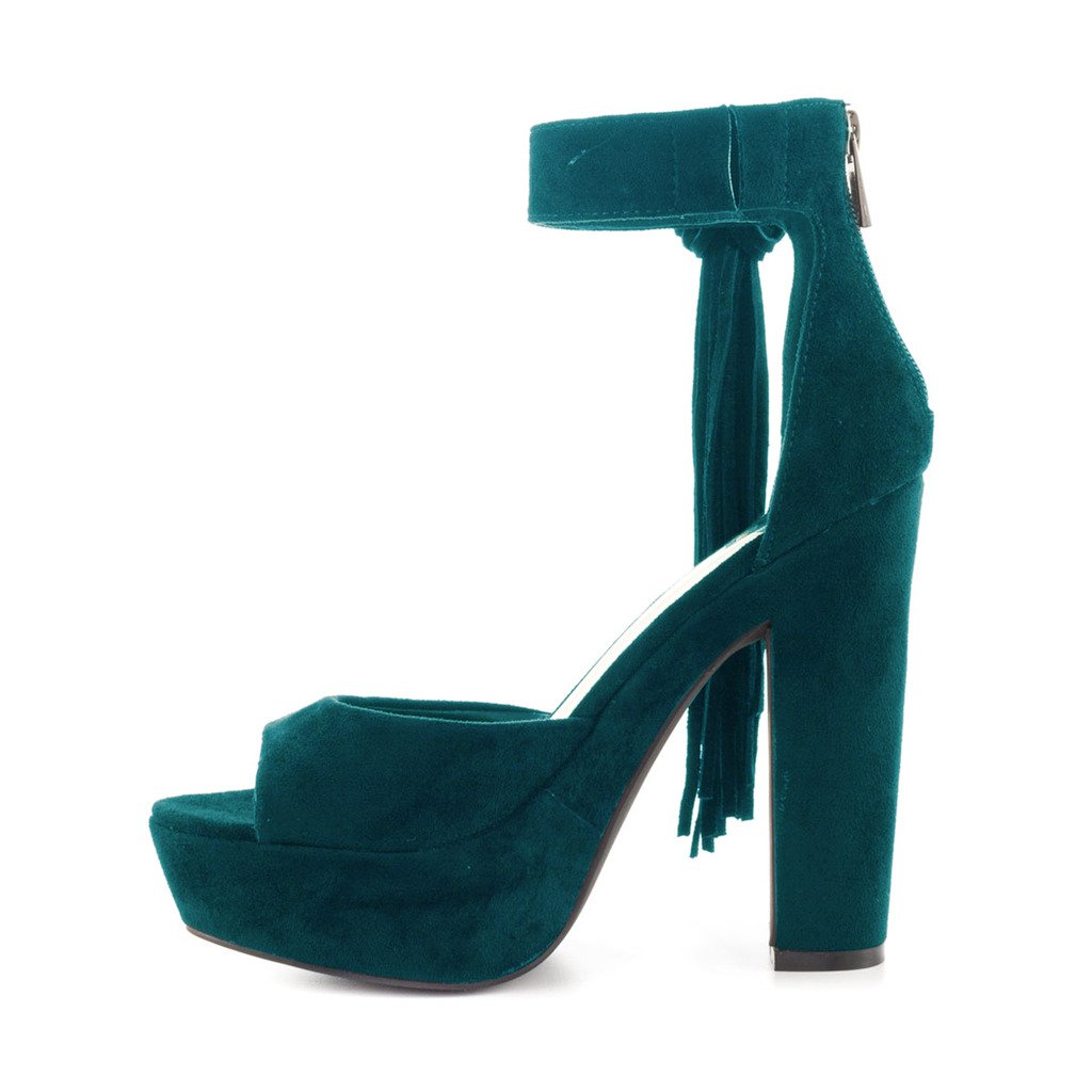YDN Women's Chunky High Heel Platform Sandals - Open Toe Fringe Tassel Pumps with Ankle Strap & Zipper | Comfortable Party & Dance Shoes for Weddings, Clubs & Evening Events