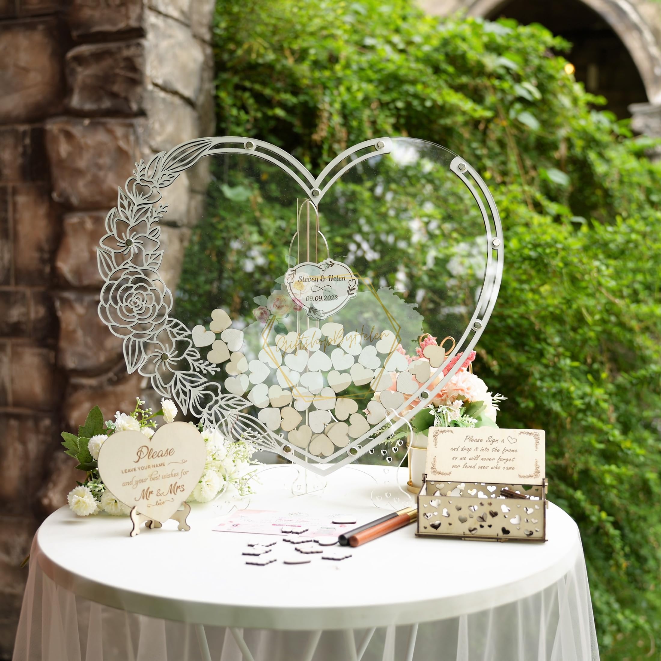 Personalized Heart-Shaped Wedding Guest Book - Unique Alternative Guest Book with Drop Box & Frame - Perfect for Weddings, Anniversaries, and Romantic Events