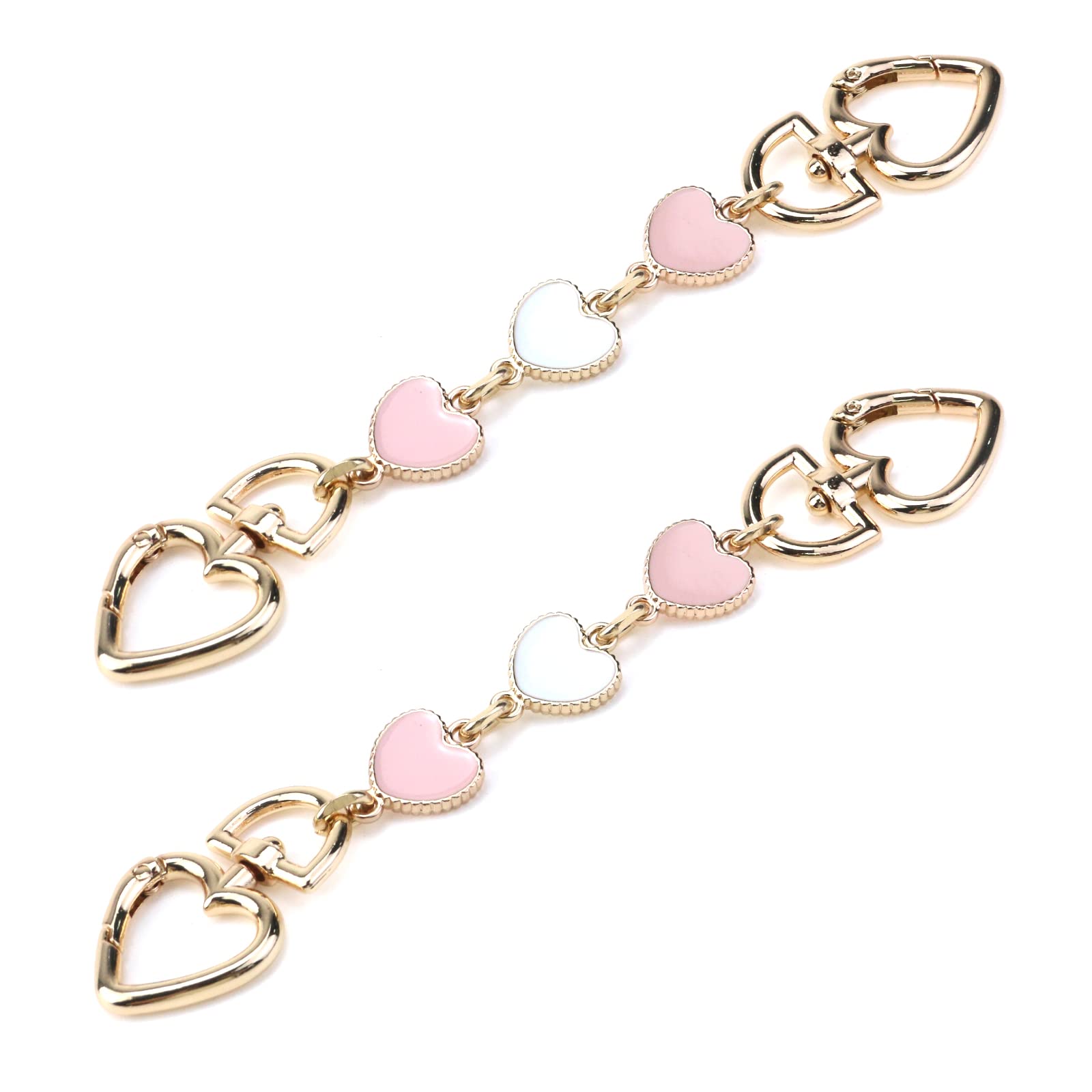 2PCS Heart Shape Bag Strap Extender - Adjustable Shoulder Bag Extension Chain for Handbags, Baskets & Luggage (Pink & White) | Perfect for Travel, Shopping & Everyday Use