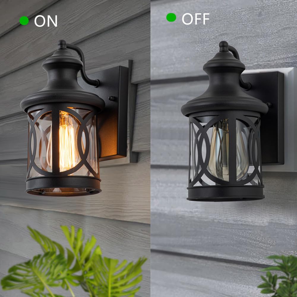 2-Pack Black Outdoor Wall Lights - Waterproof Porch Light Fixtures with Clear Glass Shade for House, Garage, Patio, Front Door & Balcony | Durable Exterior Wall Sconces for Home Security & Curb Appeal
