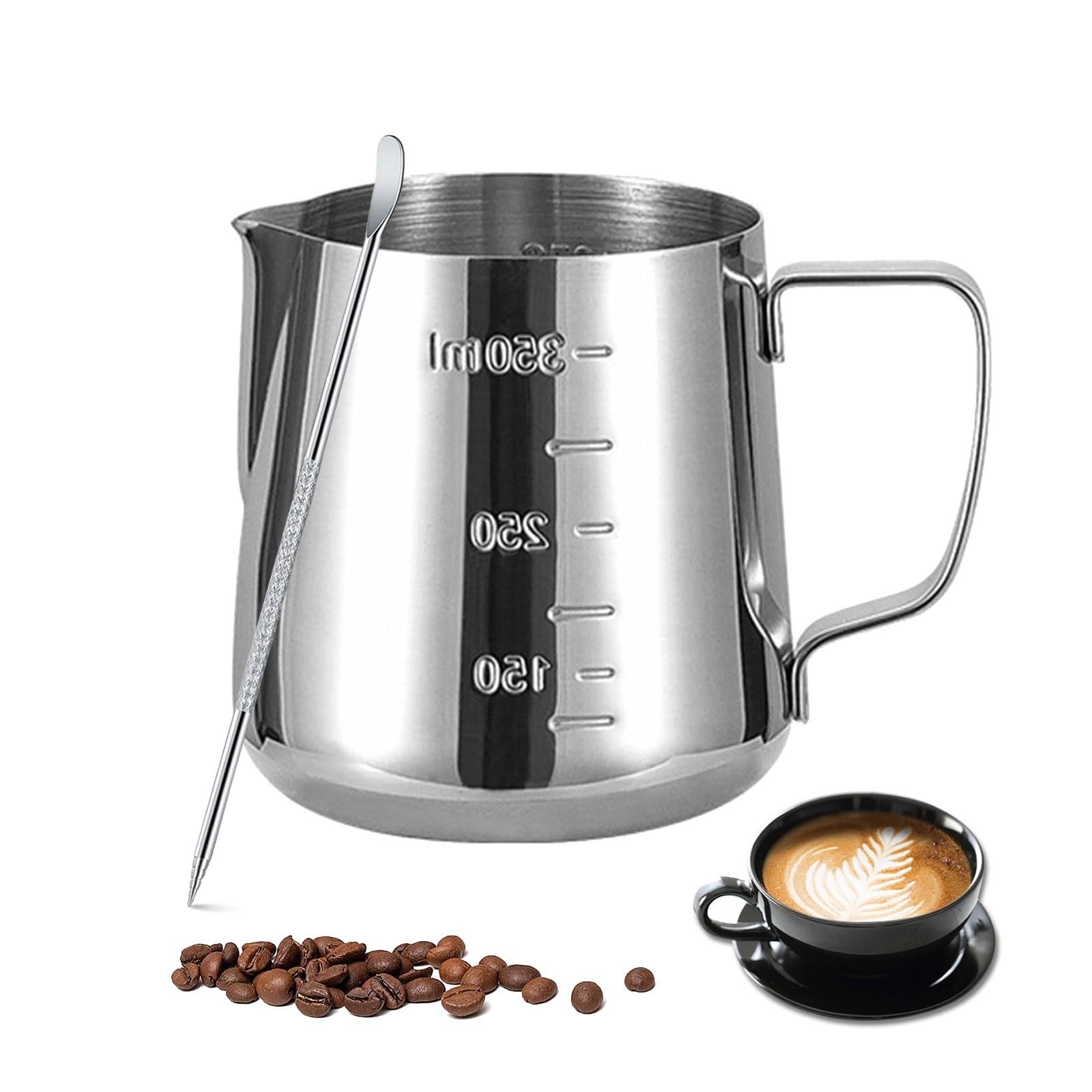 Premium Stainless Steel Milk Frothing Pitcher 12oz/20oz/34oz - Barista-Grade Coffee Frother Cup for Cappuccino, Latte & Espresso - Espresso Machine Accessories with Inner Measurements (Ideal for Home & Cafe Use)