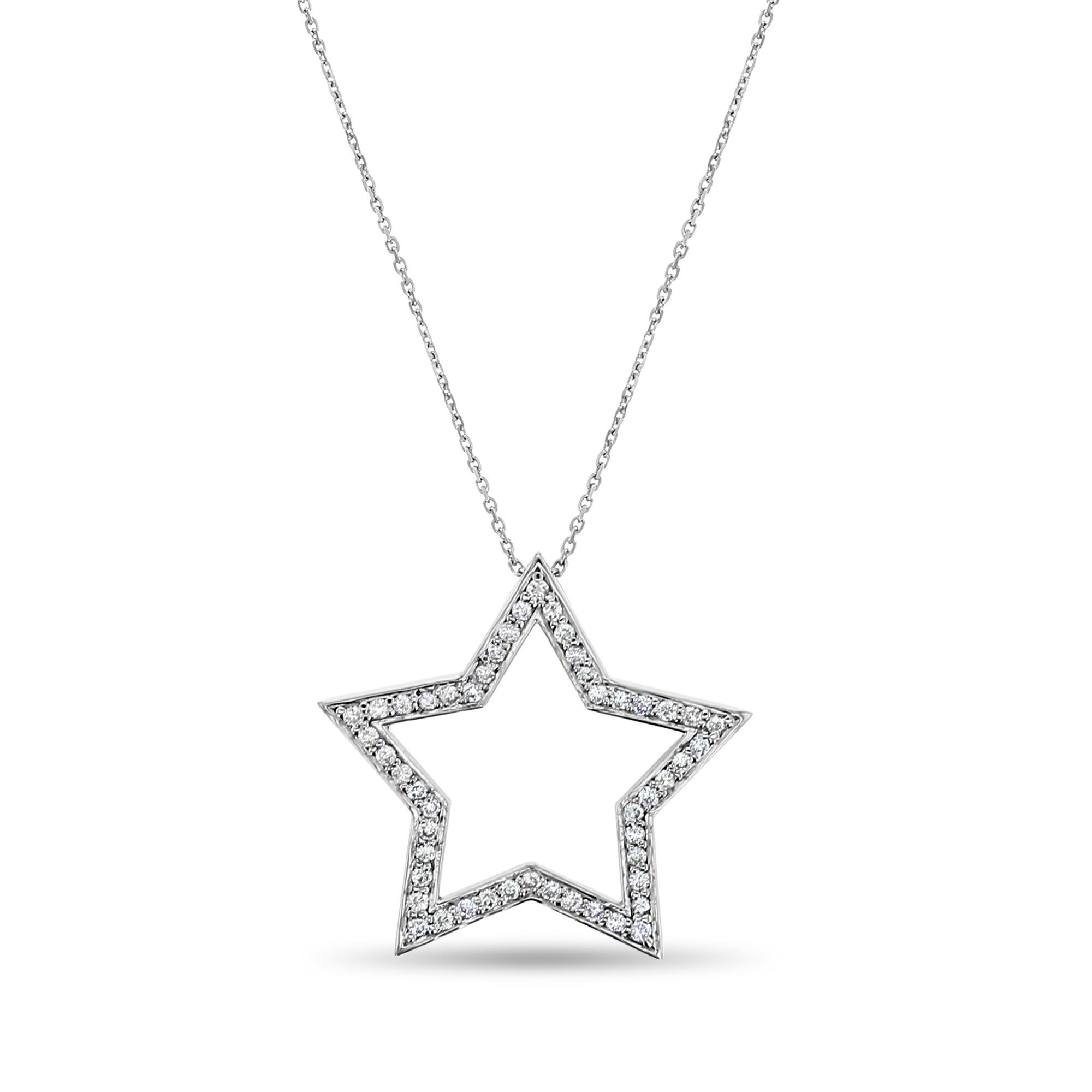 14K White Gold Diamond Star Pendant Necklace - 0.60cttw Stencil Cutout Design - Perfect for Birthdays, Anniversaries & Special Occasions