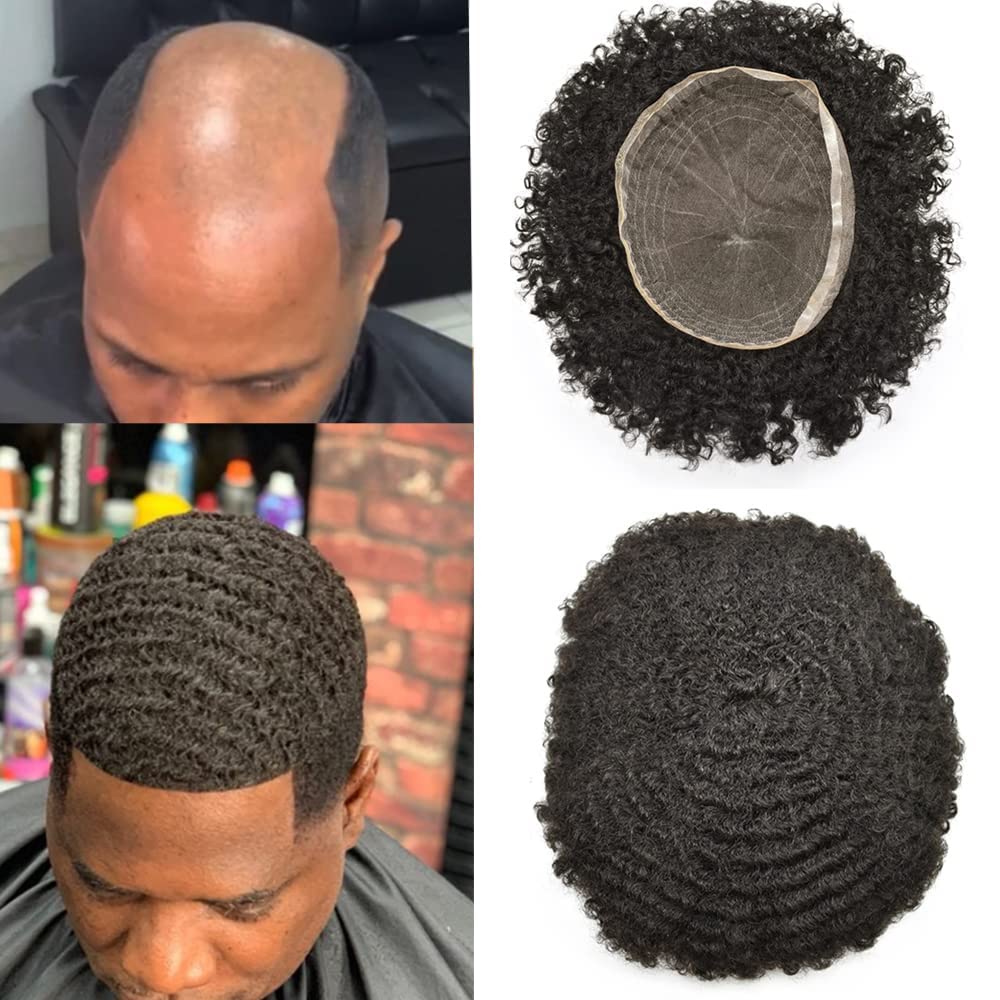 100% Human Hair Afro Toupee for Black Men | Kinky Curly Man Weave Hair Units | African American Hair System | Full Lace 8
