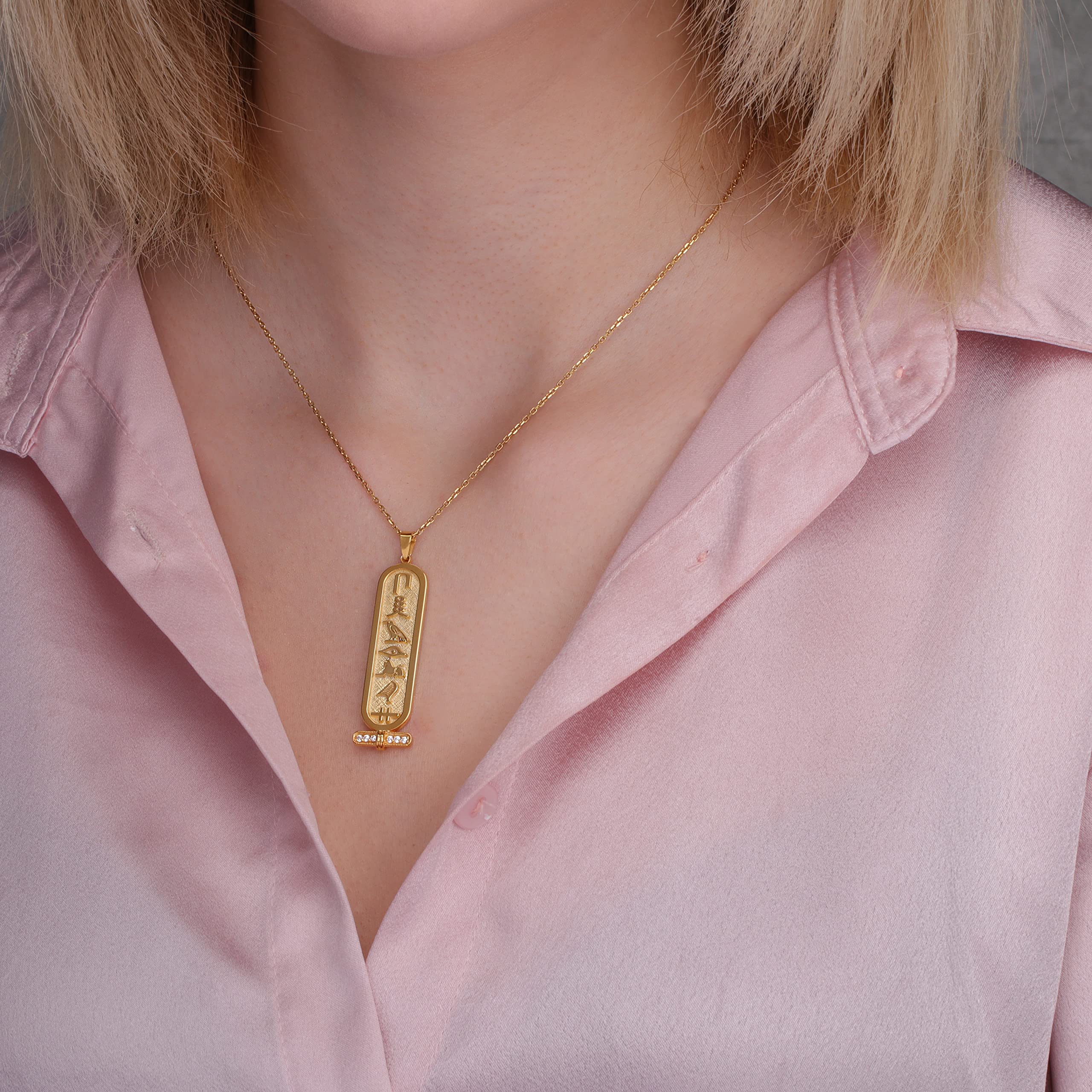 14K Solid Gold Personalized Cartouche Necklace - Custom Egyptian Hieroglyphic Pendant Jewelry for Women | Unique Gift for Anniversary, Birthday & Special Occasions | HStudio Handcrafted Luxury Necklace