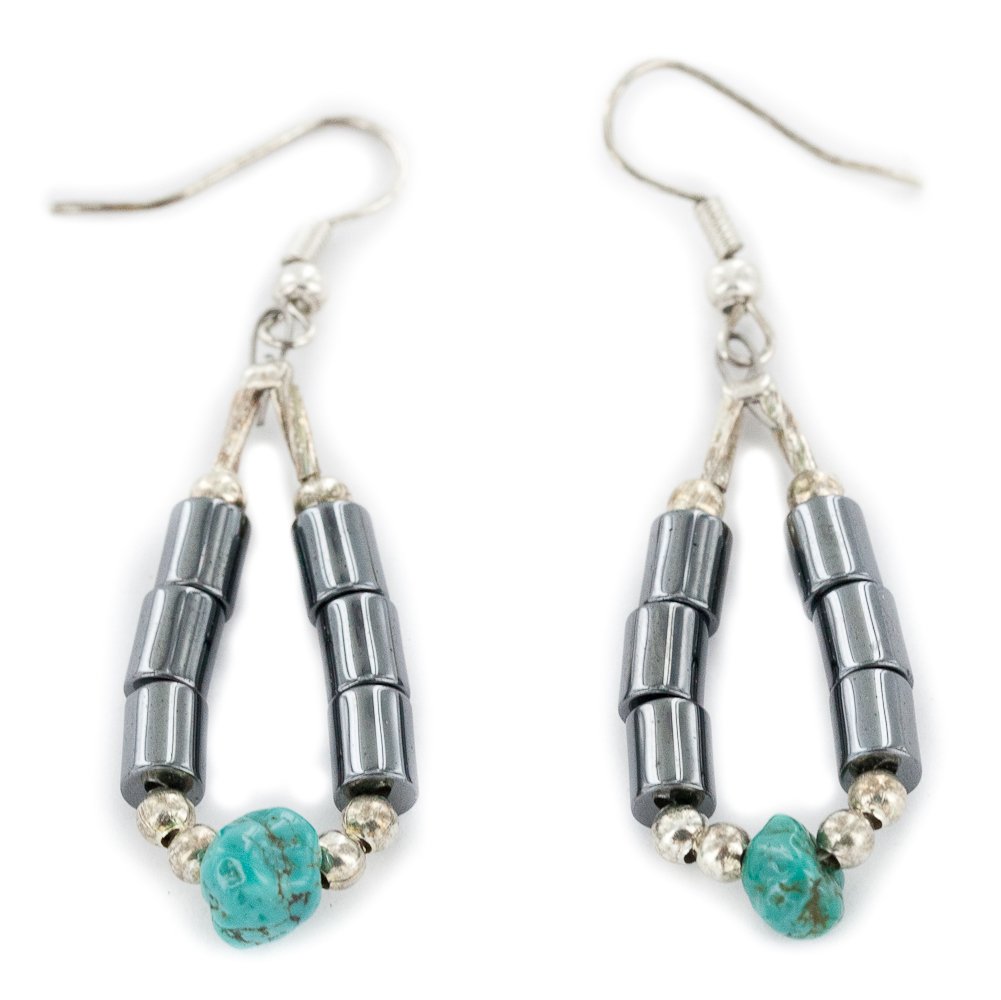 Authentic Native American Turquoise Hoop Earrings - Sterling Silver Dangle Hooks - Handmade by Loma Siiva - Perfect for Boho Fashion & Cultural Jewelry Collections