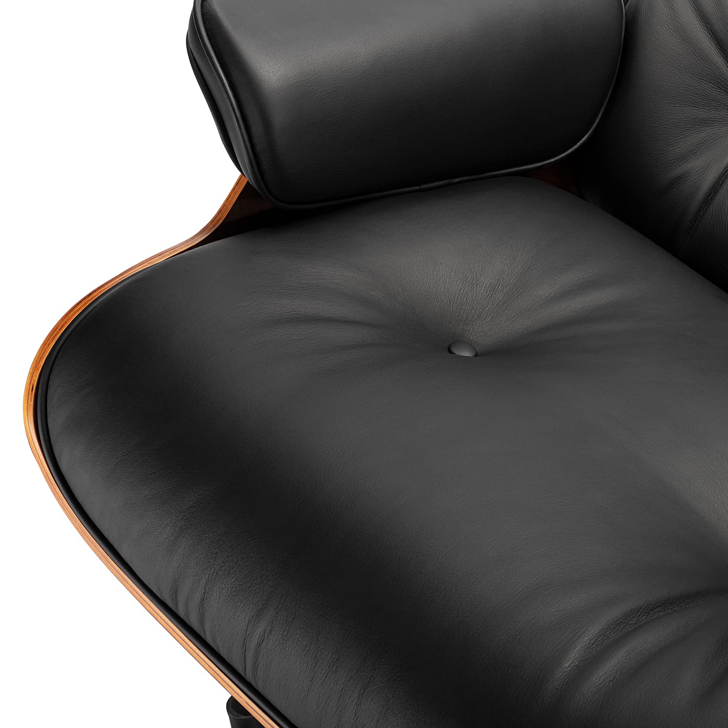 Premium Black Grain Leather Mid-Century Modern Chaise Lounge Chair with Ottoman - Heavy Duty Base, Classic Design for Living Room, Study, Lounge & Office - Walnut Finish (Upgraded Tall Version) - Perfect for Relaxing, Reading & Home Decor