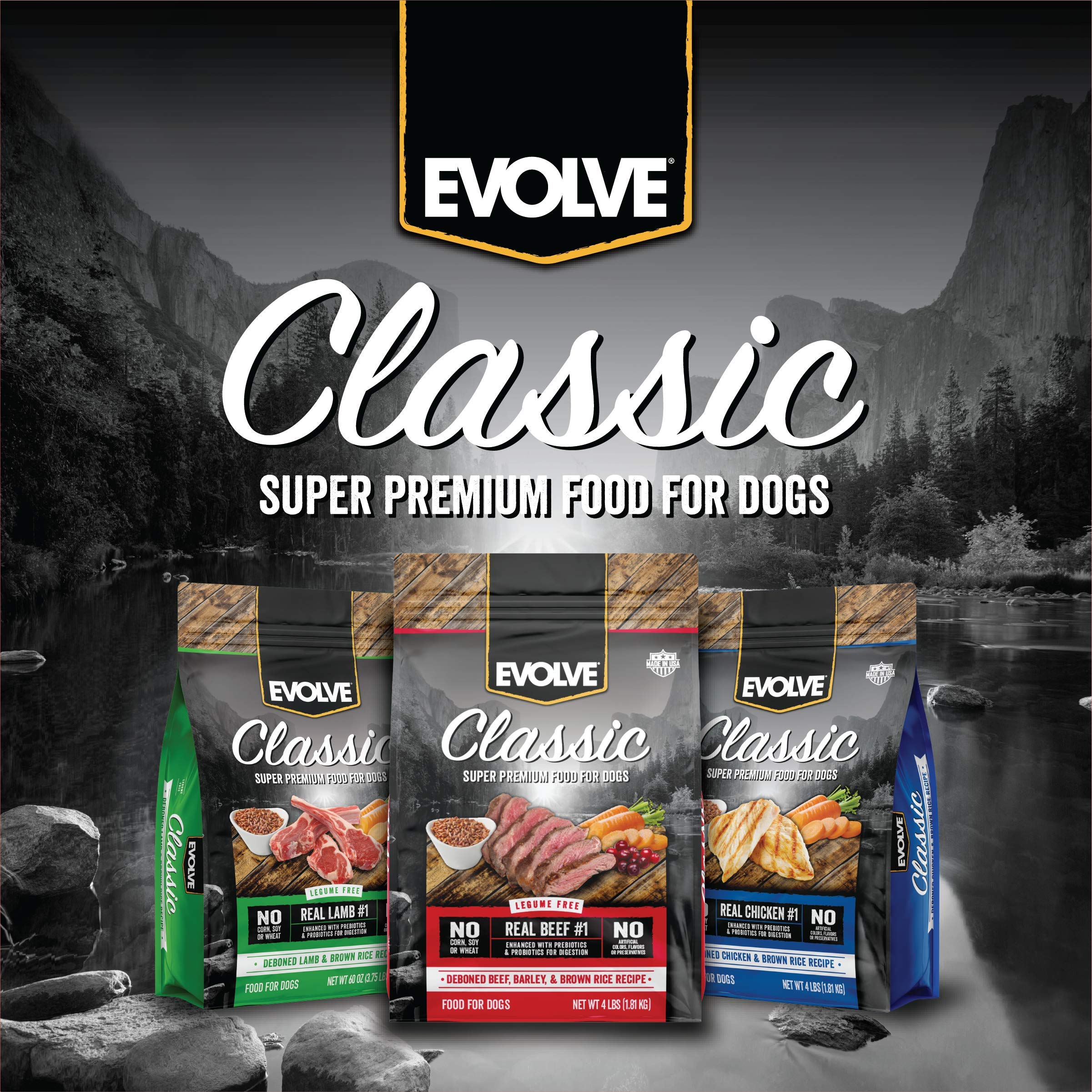Evolve Pet Food Classics Deboned Beef, Barley & Bison Recipe Dry Dog Food - 3.5 lb Bag | High Protein Grain-Inclusive Kibble for Adult Dogs | Perfect for Active & Large Breed Dogs at Home or Travel