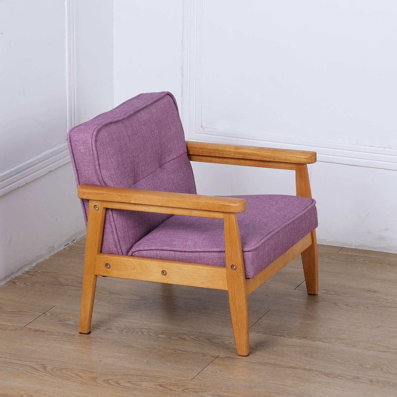 BabyLand Toddler Chair - Solid Wood Kids Sofa with Soft Linen Fabric, Light Purple - Perfect for Playroom, Nursery, or Birthday Gift for Boys & Girls