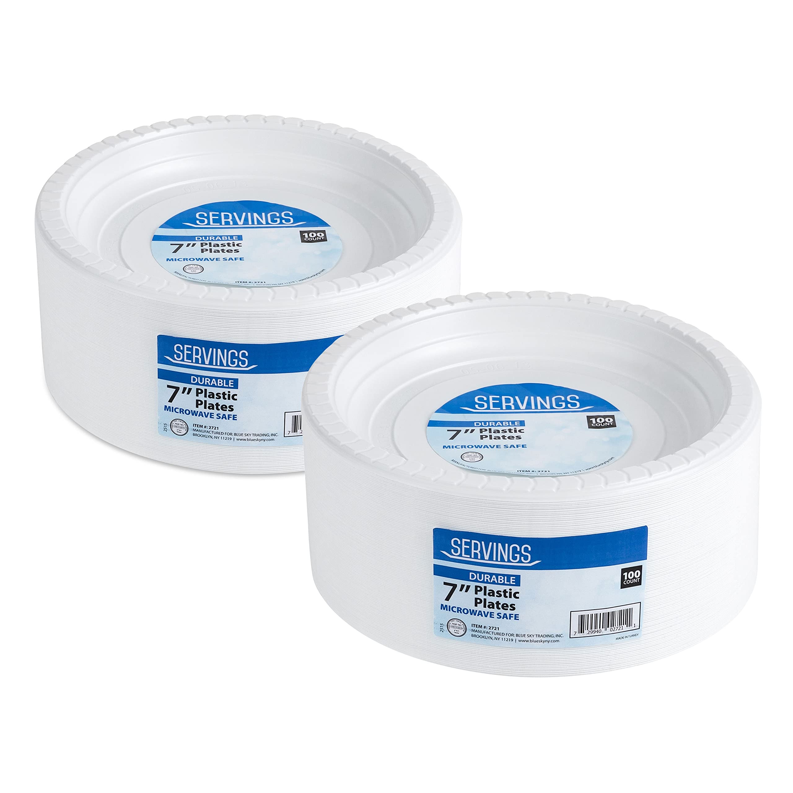 Blue Sky 7 Inch White Plastic Plates - 200 Count Disposable Dinner Plates | Microwave Safe & Durable | Perfect for Birthday Parties, Weddings, Events, Picnics | Ideal for Home, Office & Outdoor Dining