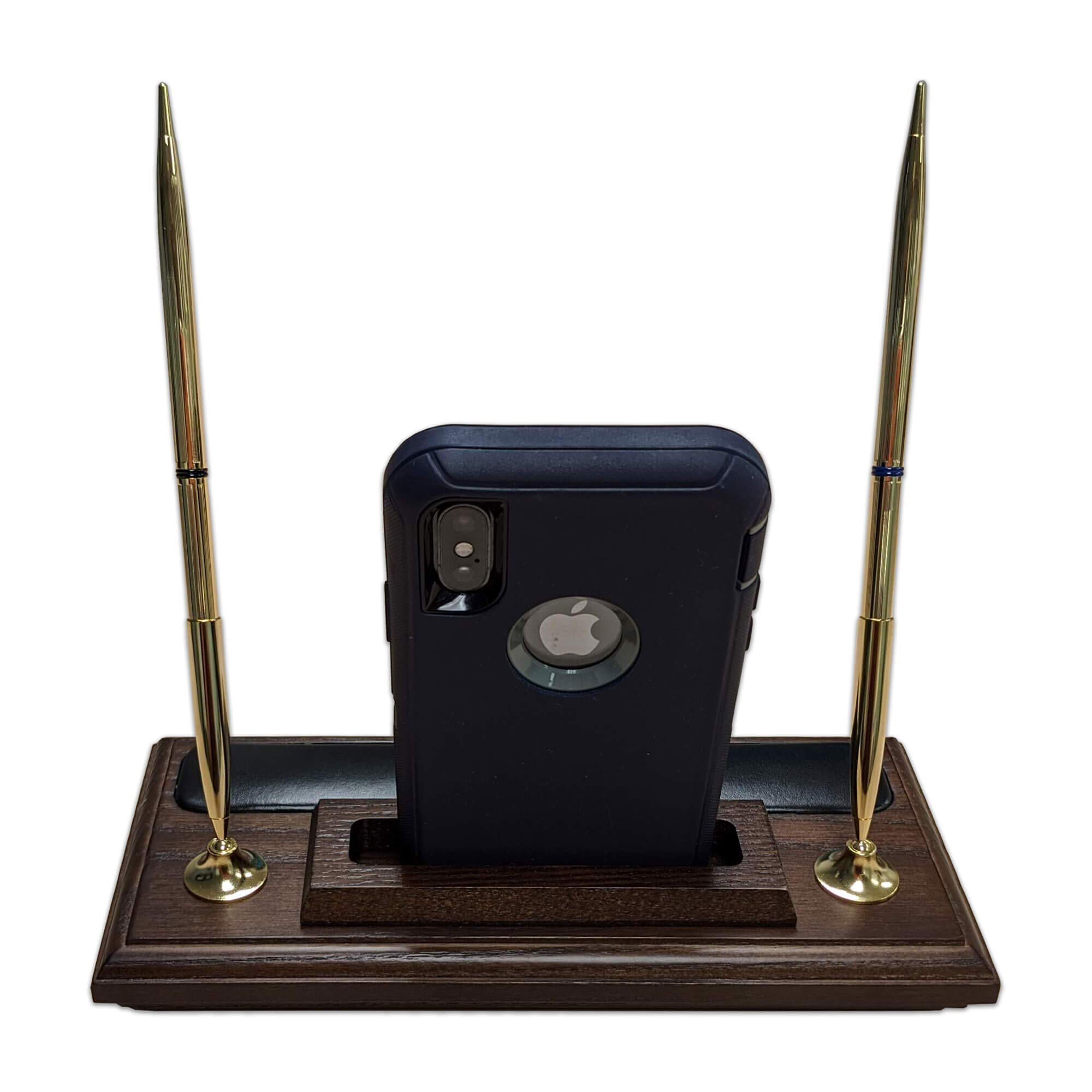 Premium Walnut & Leather Pen Holder with Phone Stand - Stylish Desk Organizer for Office, Home, or Gift