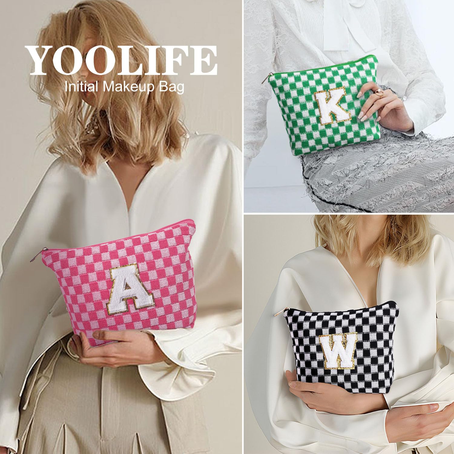 YOOLIFE Personalized Initial Makeup Bag for Women - Cosmetic Travel Organizer, Birthday Gift for Mom, Sister, Teacher, Friend | Graduation, Bridesmaid, Mother's Day Present | Perfect for Travel, Gym & Daily Essentials Storage
