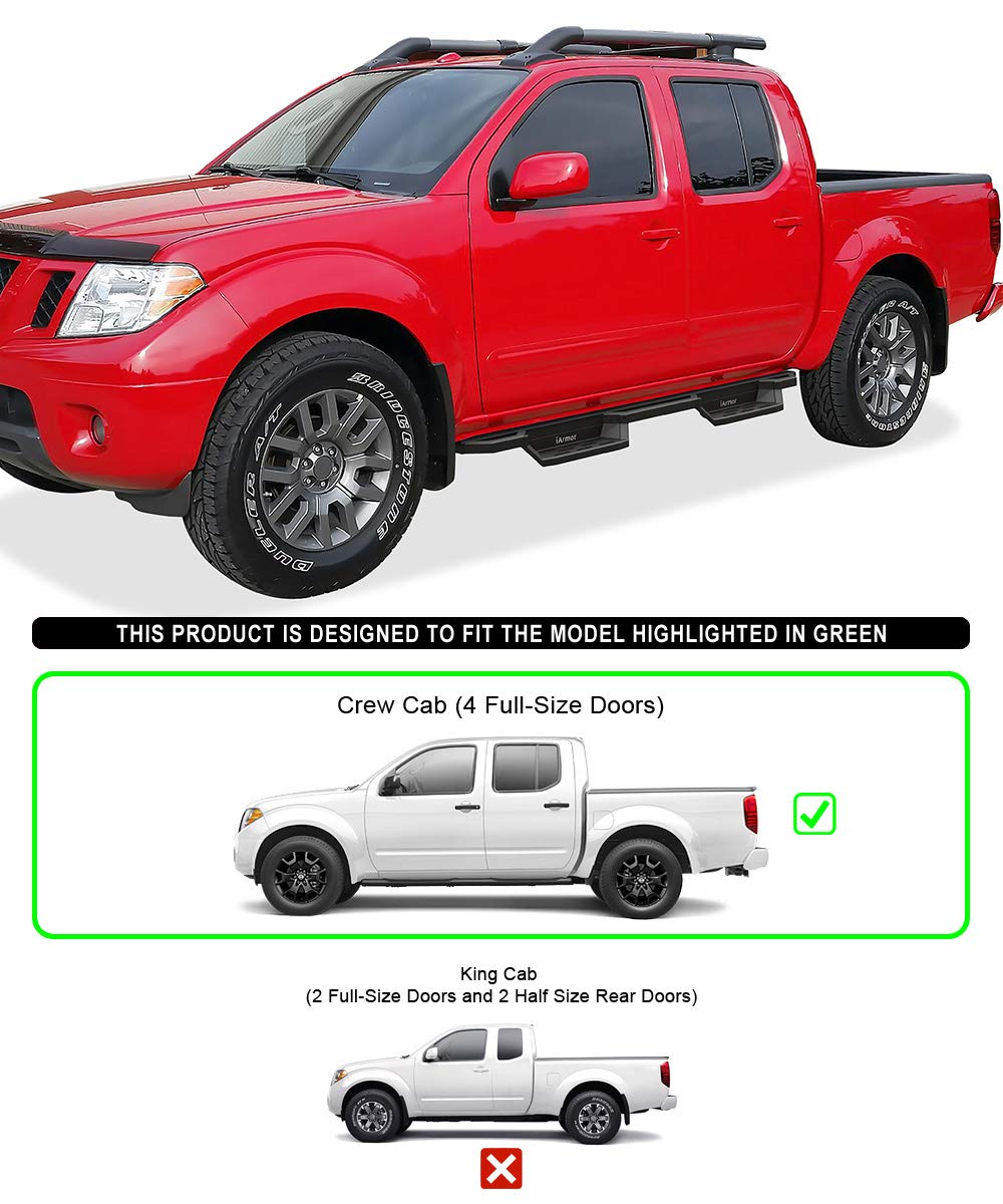 APS Black Drop Steps Running Boards Compatible with Nissan Frontier 2005-2024 Crew Cab - Heavy Duty Nerf Bars for Off-Road & Daily Driving Protection