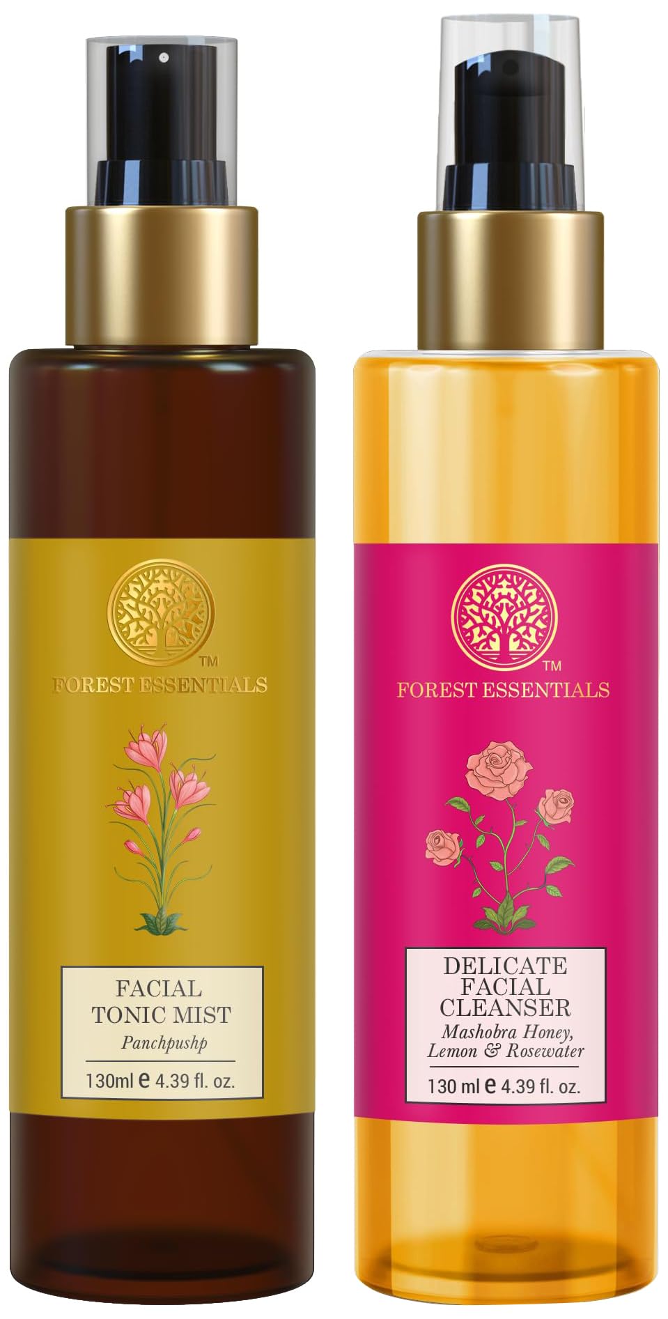 Forest Essentials Panchpushp Facial Tonic Mist & Mashobra Honey Delicate Facial Cleanser Combo - Hydrating Face Toner & Gentle Cleanser for Glowing Skin | Perfect for Daily Skincare Routine & Travel Essentials