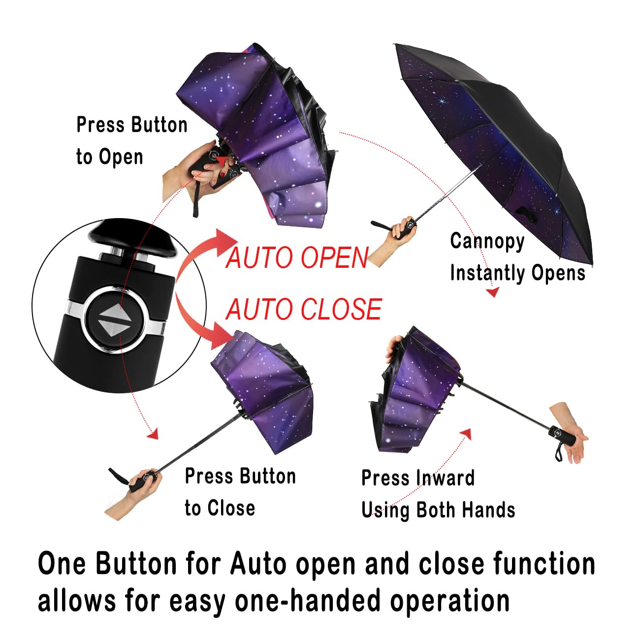 SIEPASA Windproof Reverse Folding Umbrella - Compact Automatic Travel Umbrella for Rain & Sun Protection - Perfect for Commuting, Walking Dogs & Outdoor Activities - Ideal for Women & Men