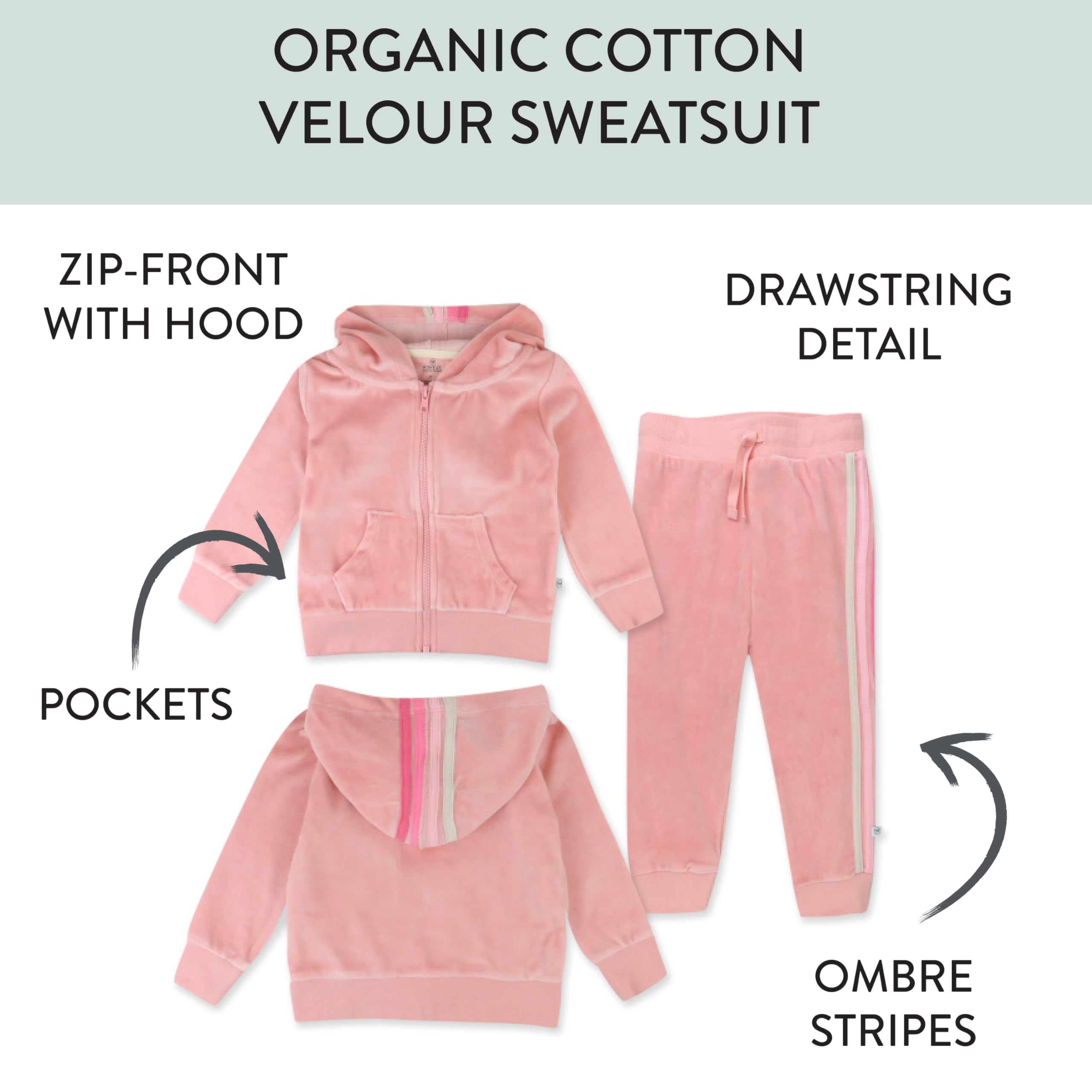 HonestBaby Velour Pullover Hoodie & Zip Front Sweatshirt with Jogger Sweatpants Set - Cozy Outfit for Toddlers, Baby Boys & Girls - Perfect for Playdates, Family Outings & Casual Wear